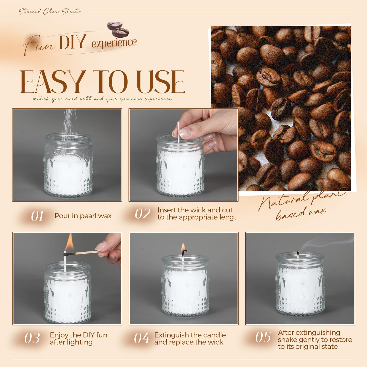 MTLEE Pearled Candle 4.4 Lb/70oz Graduation Gifts 2026 Coffee Scented Sand Candle Kit Include 100 Wicks, Bow Gift Box, Spoon Reusable Pearled Wax for DIY Kit Birthday Gift Housewarming Home Decor