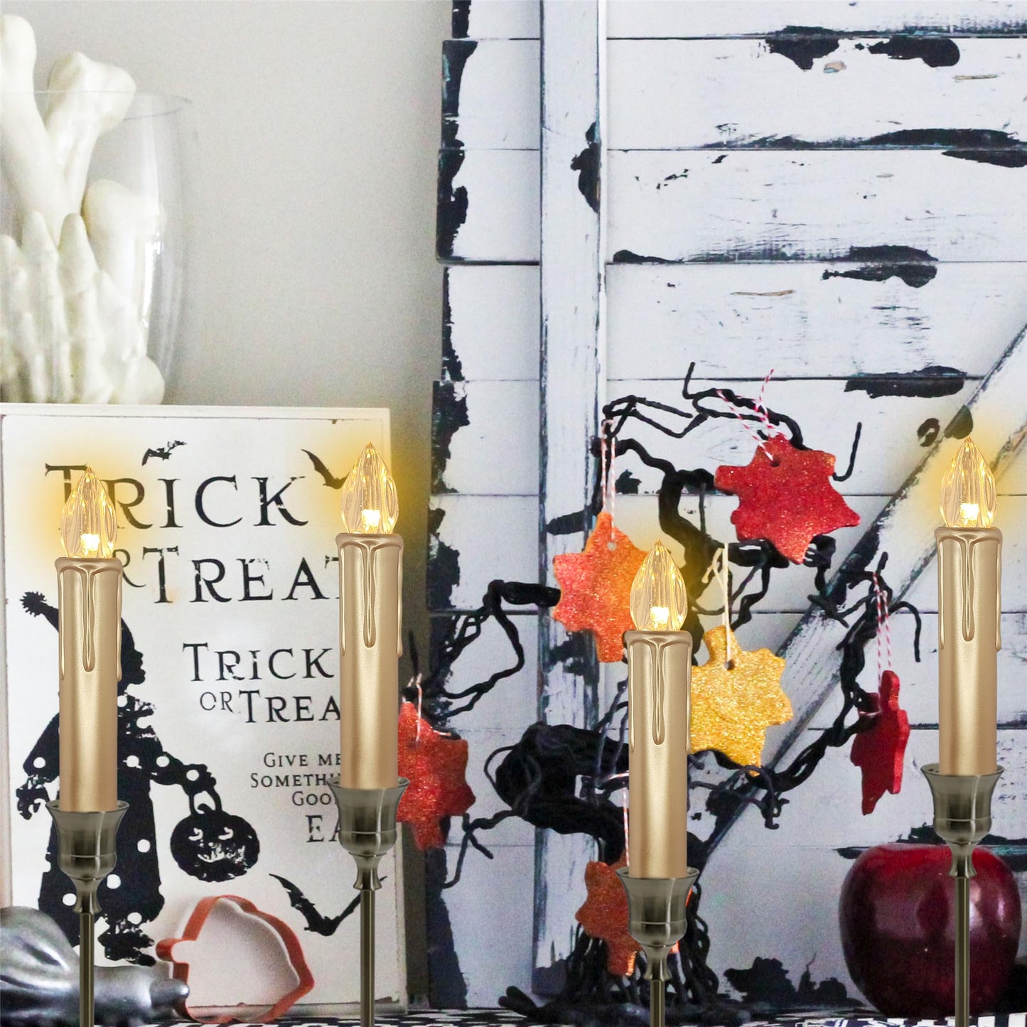 Gedengni Flameless LED Taper Candles with Clips, 4” Battery Operated Window Candles with Remote Timer Mini LED Chandelier Candlesticks for Home Decor Wedding Church Party & Tree Lighting,10 Pack,Gold