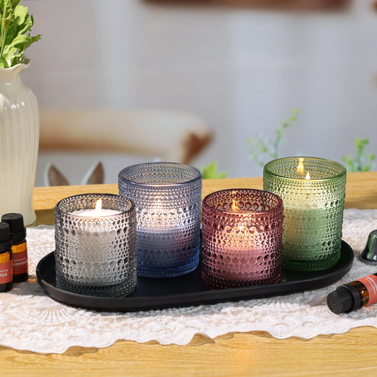 LAMORGIFT Pearled Candle Making Kit- Sand Wax Gift Set- 3.3LB Candle Sand with Wicks, 4 Pcs Glass Candle-Jars with Plastic Tray, 40ml Fragrance Oils Accessories for DIY Scented Candles & Home Decor