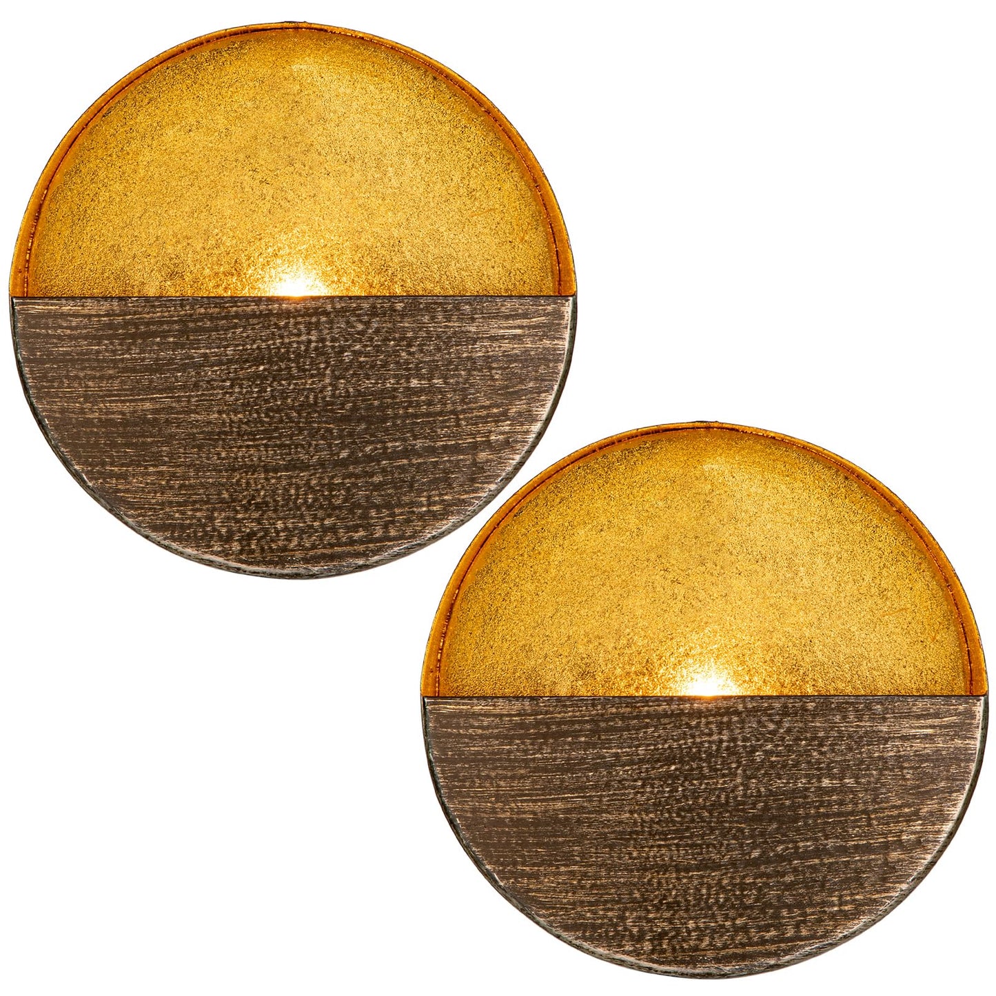 Luxury Metal Wall Candle Sconces – Small Handcrafted Wall-Mounted Tealight Candle Holders with Gold Leaf Interior – Modern & Rustic Home Décor for Living Room, Hallway – 6.5" Bronze Two Pieces