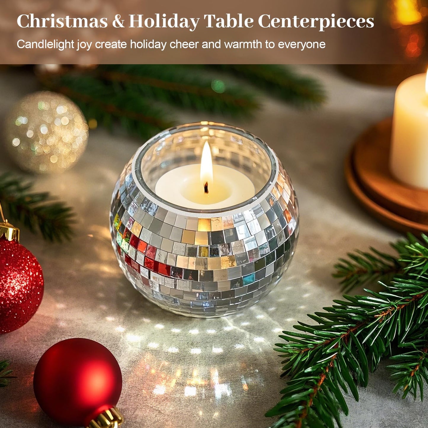 Luditek Disco Ball Candle Holders, 12 Pcs Mirror Silver Decor for Christmas Birthday Wedding NYE Party Decorations, Glass Votive with Tealights for Home Table Centerpiece, Gifts for Women