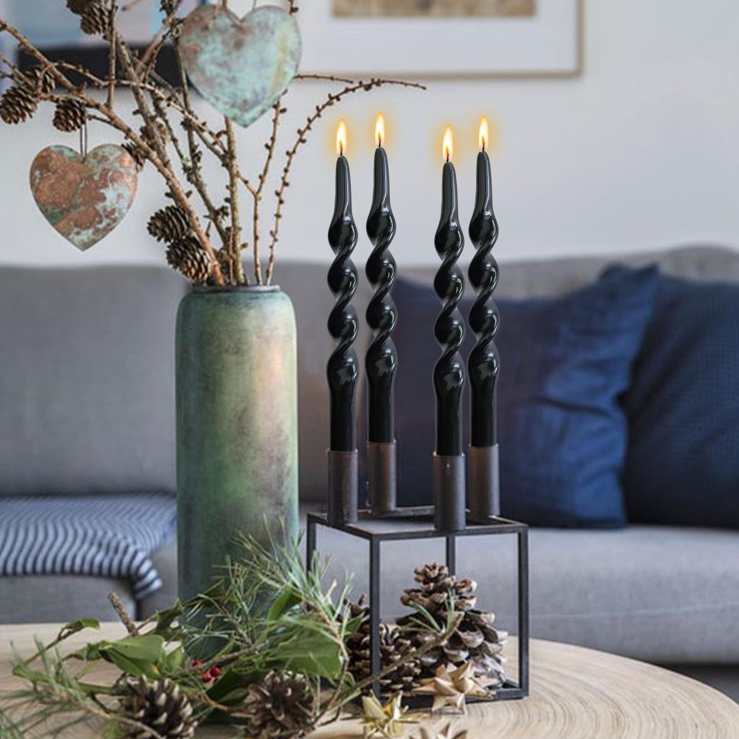 FLAMMUL Spiral Candles Twisted Candlesticks - 10 Inch Unscented Wax Candles 2PCS Handmade Candlestick Dinner Candles for Table Home Decor(Black)