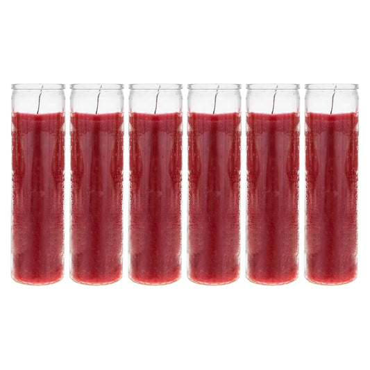 Mega Candles 6 pcs Unscented Red 7 Day Glass Container Devotional Prayer Candles, Premium Wax Candle 2 Inch x 8 Inch, Sanctuary, Vigils, Prayers, Blessings, Religious, Memorials, Remembrance