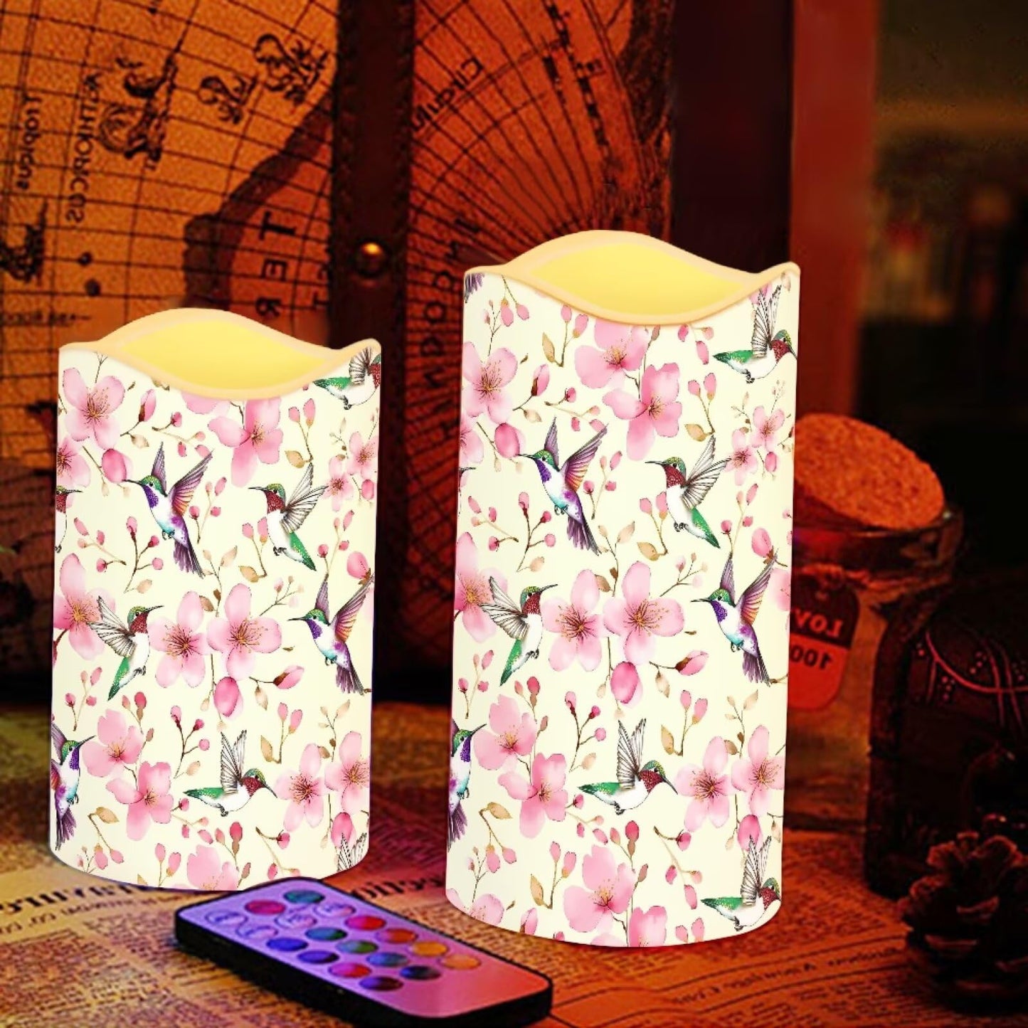 Cozeyat Hummingbird Flameless LED Candles Set of 4 Battery Operated with Remote Control Timer Flickering Color Changing Waterproof Pillar Candles for Home Wedding