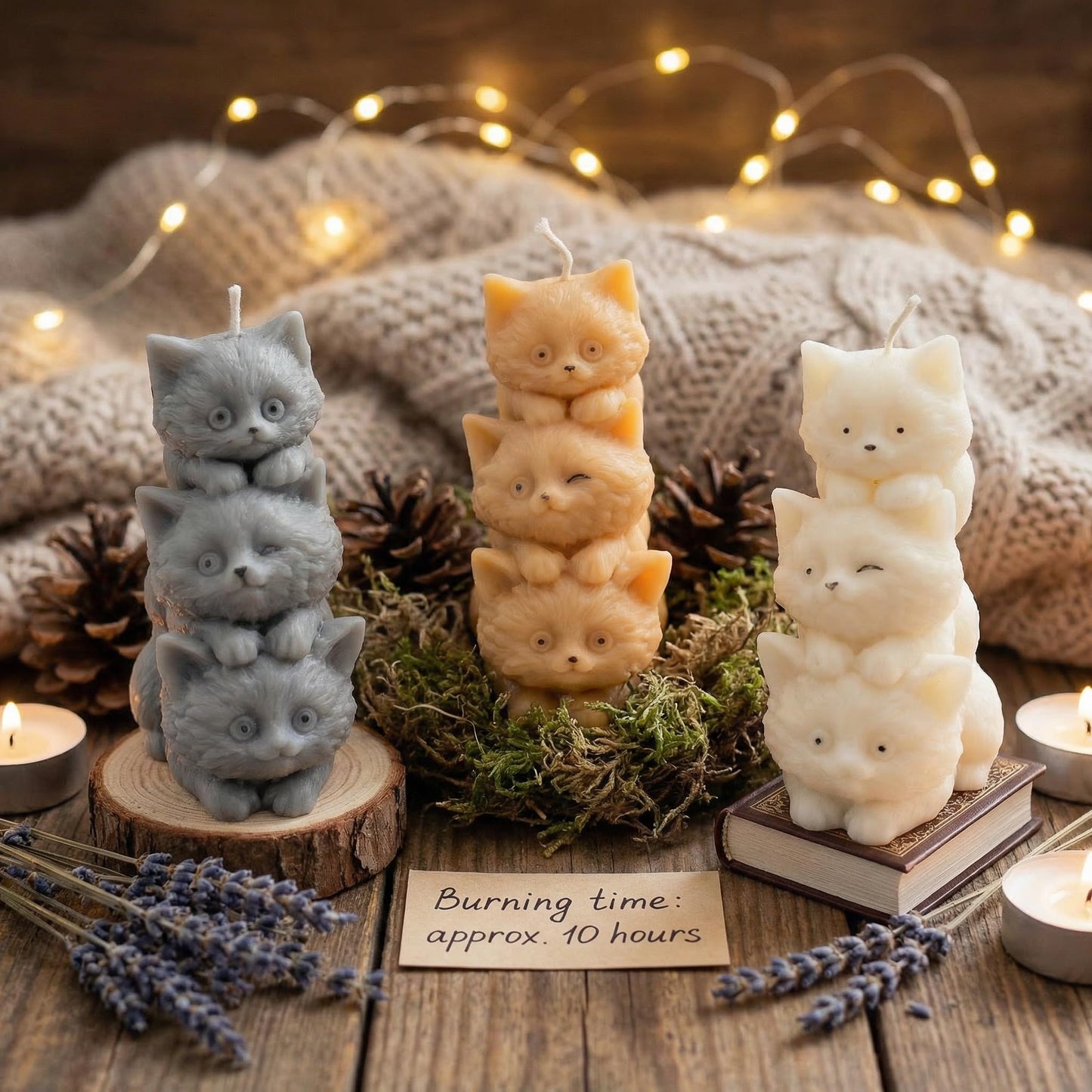Handmade Cat Candle Set of 3 | Pretty Cat Shaped Candles for Cat Lovers | Soy Wax Cat Candles | Unique Animal Shaped Home Decor | Housewarming Candle Sets for Women Gift