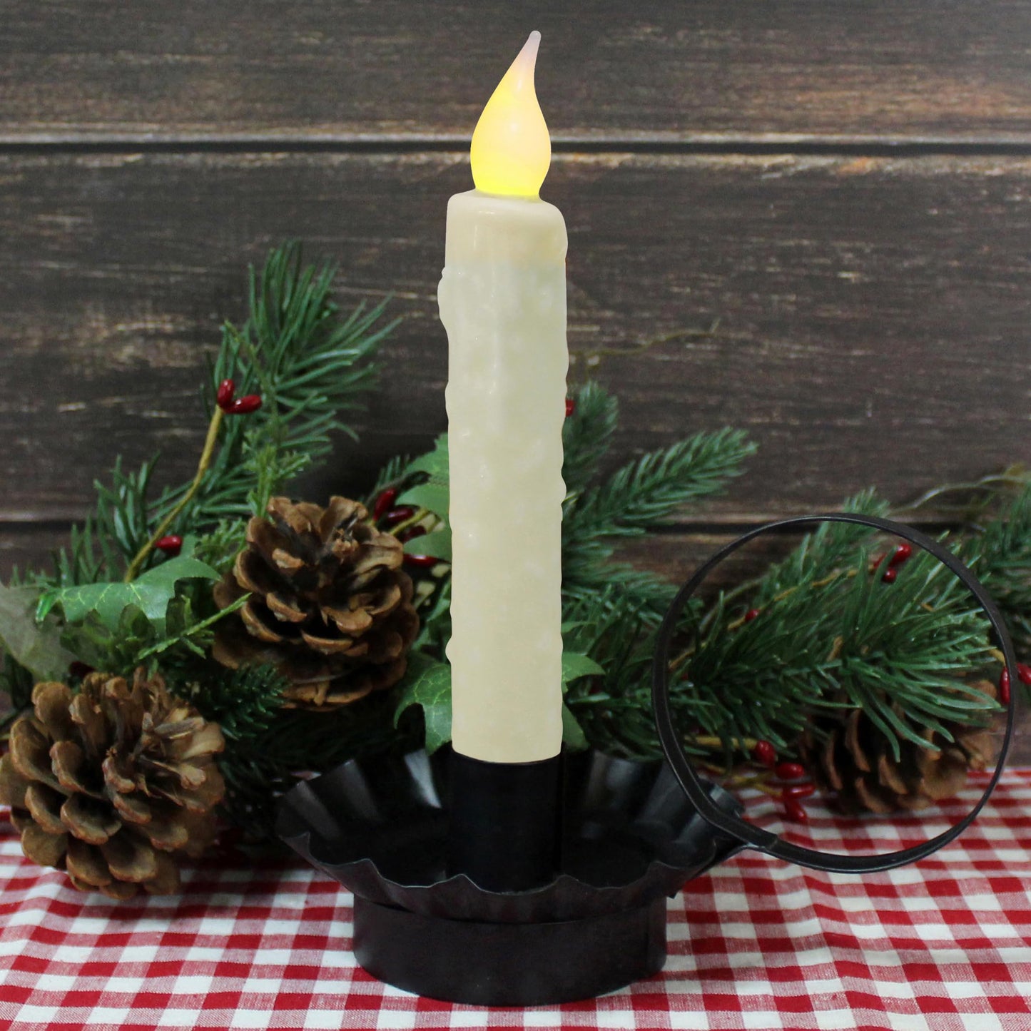 CVHOMEDECO. Real Wax Hand Dipped Battery Operated LED Timer Taper Candles Country Primitive Flameless Lights Décor, 6-3/4 Inch, Ivory, 2 PCS in a Package