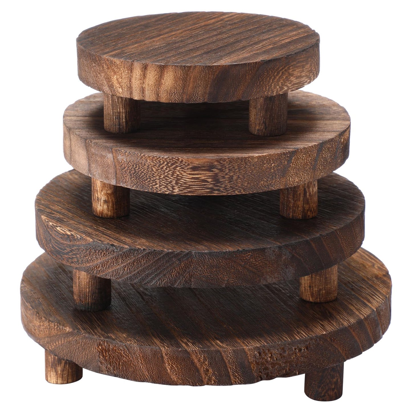 Geetery 4 Pcs Wooden Risers for Display Wood Pedestal Stand Mini Tray Stand Round Wooden Pedestal Holder Rustic Riser for Decor Tiered Tray Decor Home Kitchen, 5/6/7/8 Inch(Brown)