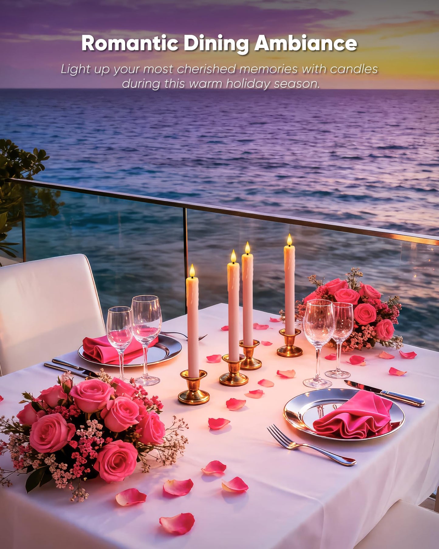 Homemory 6 Pcs Real Wax Pink Flameless Taper Candles with Remote Timer, 9.6 Inches LED Fake Candlesticks, LED Candle with 3D Flickering Flame for Romantic Wedding, Dinner, Xmas Anniversary Decor