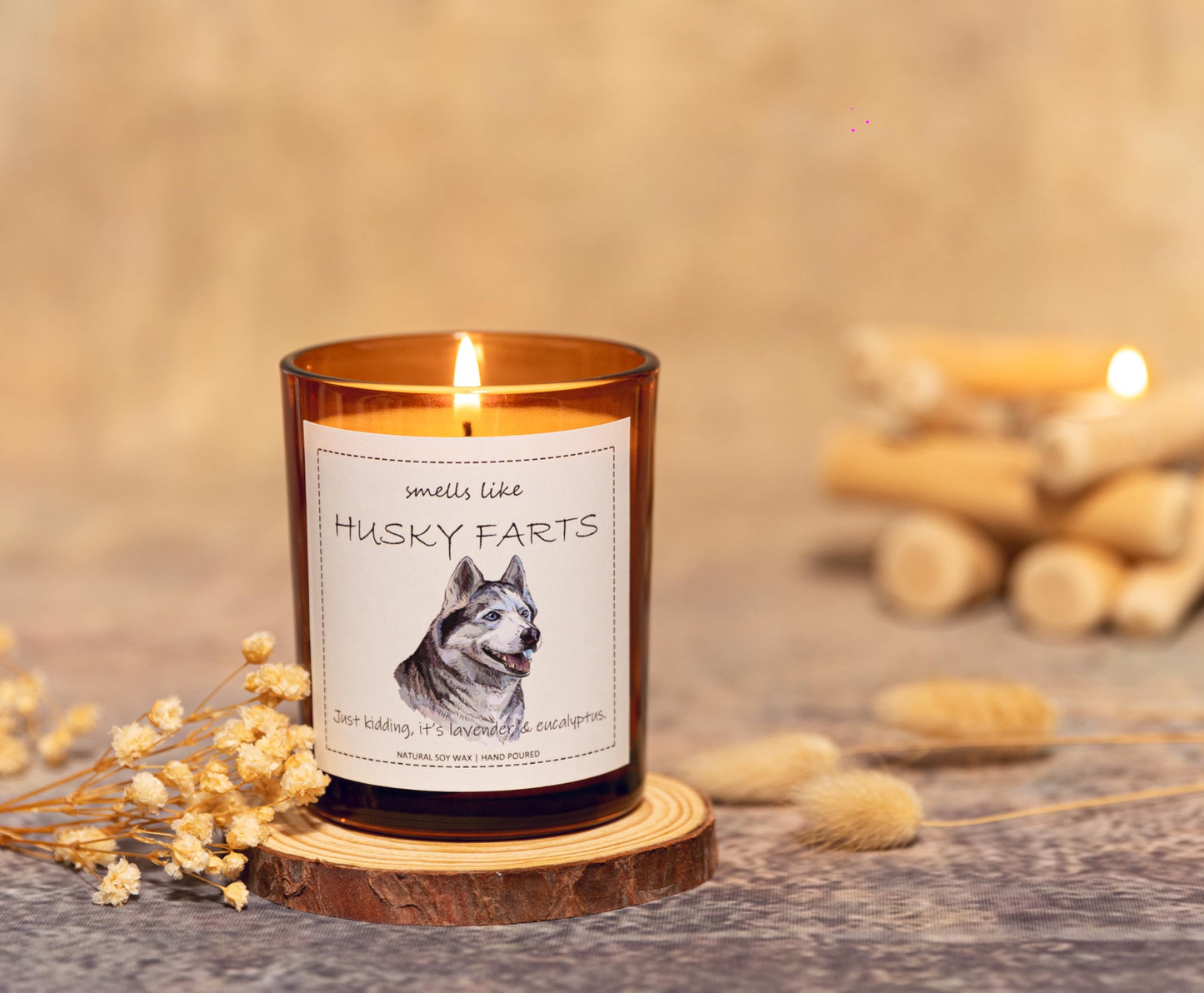 Husky Gifts & Decor, Siberian Husky Gifts, Gift for Dog Lovers, Smells Like Dog Farts Candle - Lavender & Eucalyptus, Crafted by Natural Soy Wax & Natural Essential Oils