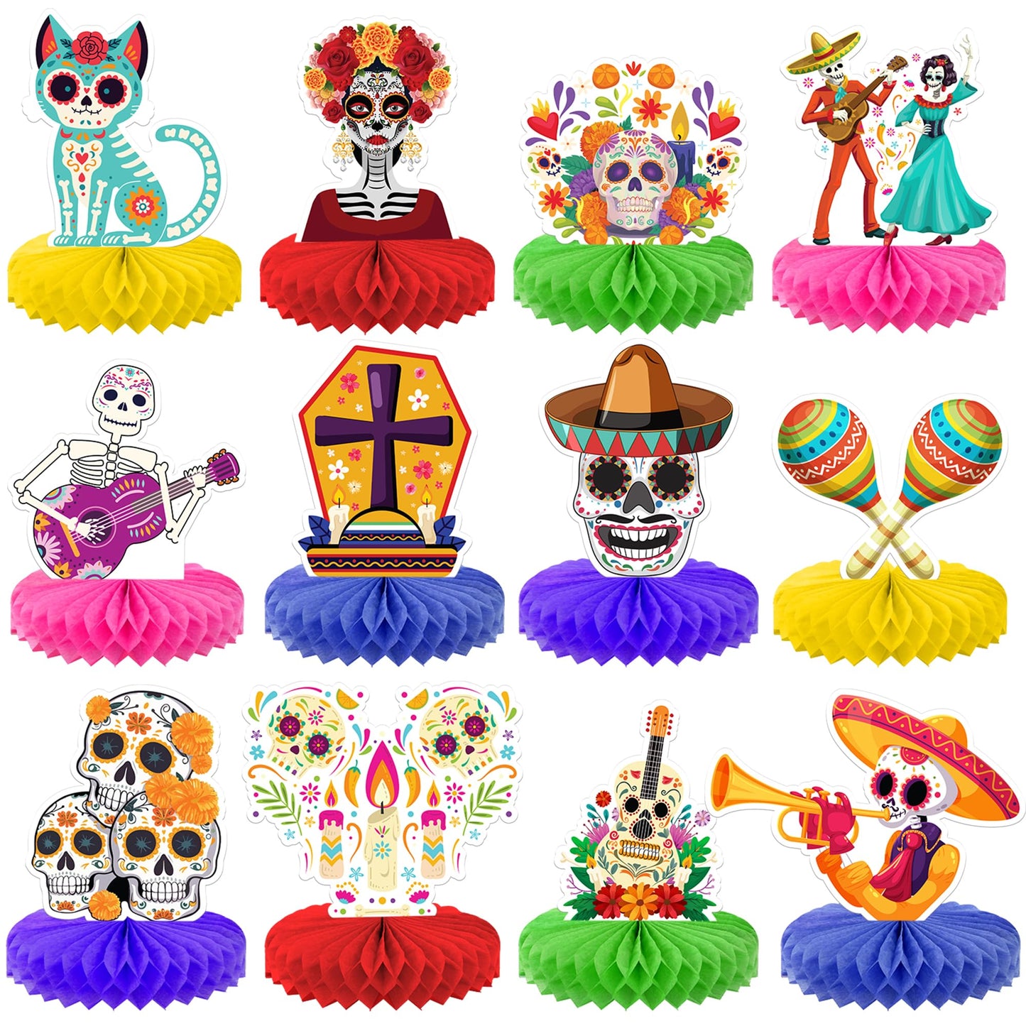KatchOn, Halloween Decorations Set - Pack of 24 | Floating Candles with Wand Remote-12 Pcs & Halloween Centerpieces for Tables- Pack of 12 | Day of The Dead Centerpieces for Spooky Party Decor
