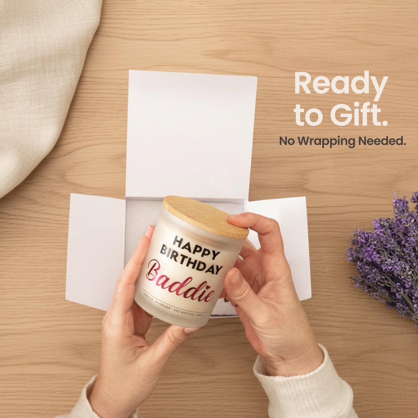 Best Friend Birthday Gifts for Women – Happy Birthday Baddie Soy Candle Gift Set, Vanilla Lavender, 50+ Hour Burn, Ready to Gift Box by Wick and Wit