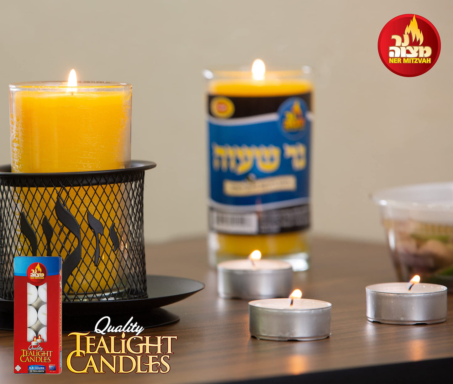 Ner Mitzvah Tea Light Candles - 10 Pack - White Unscented Travel, Centerpiece, Decorative Candle - 4.5 Hour Burn Time - Pressed Wax