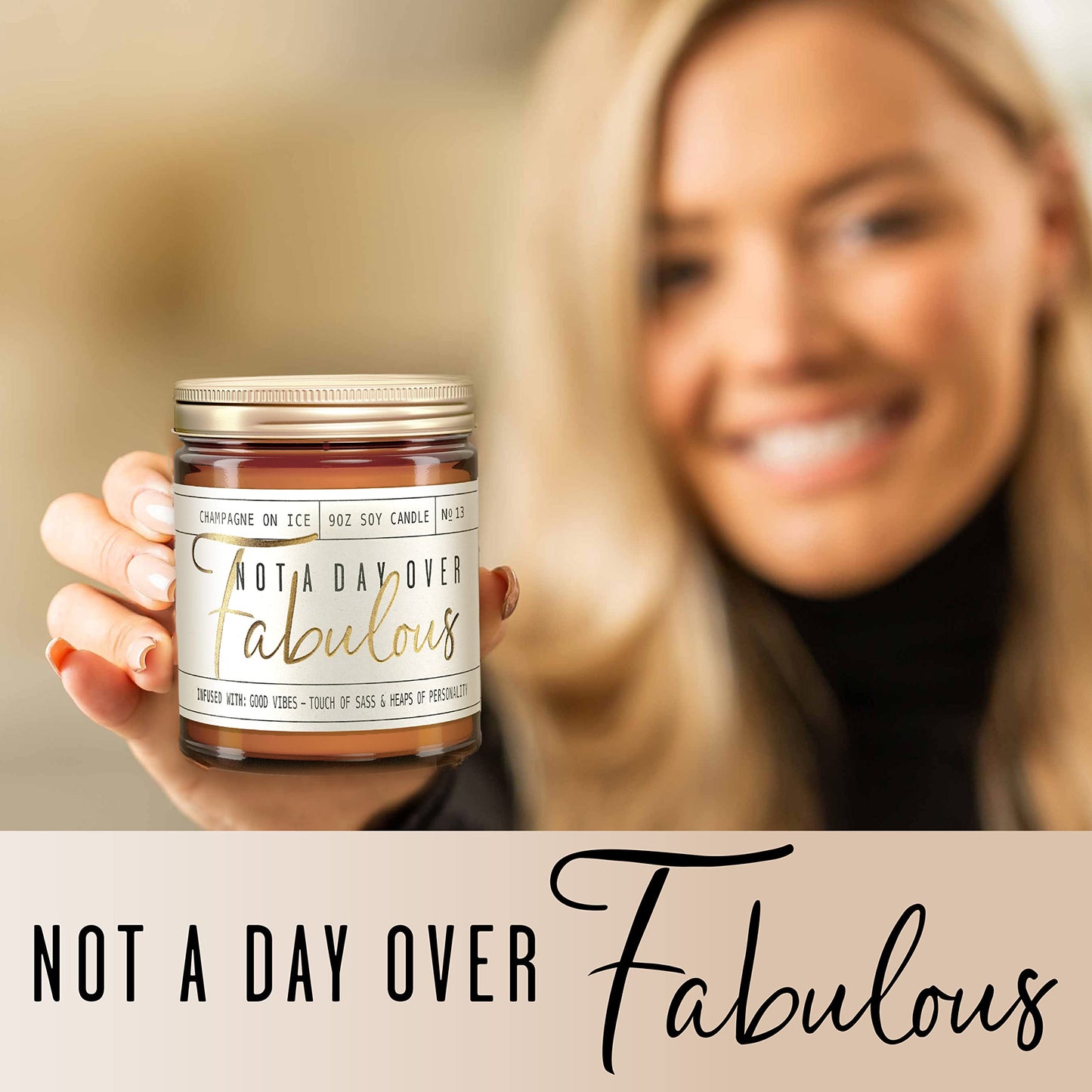 Birthday Gifts for Women Friendship -'Not a Day Over Fabulous' Soy Candle, w/Champagne on Ice I 40th 50th 60th 70th Happy Birthday Gifts for Mom, Grandma, Sister, Coworker, Aunt, Wife I Made in USA