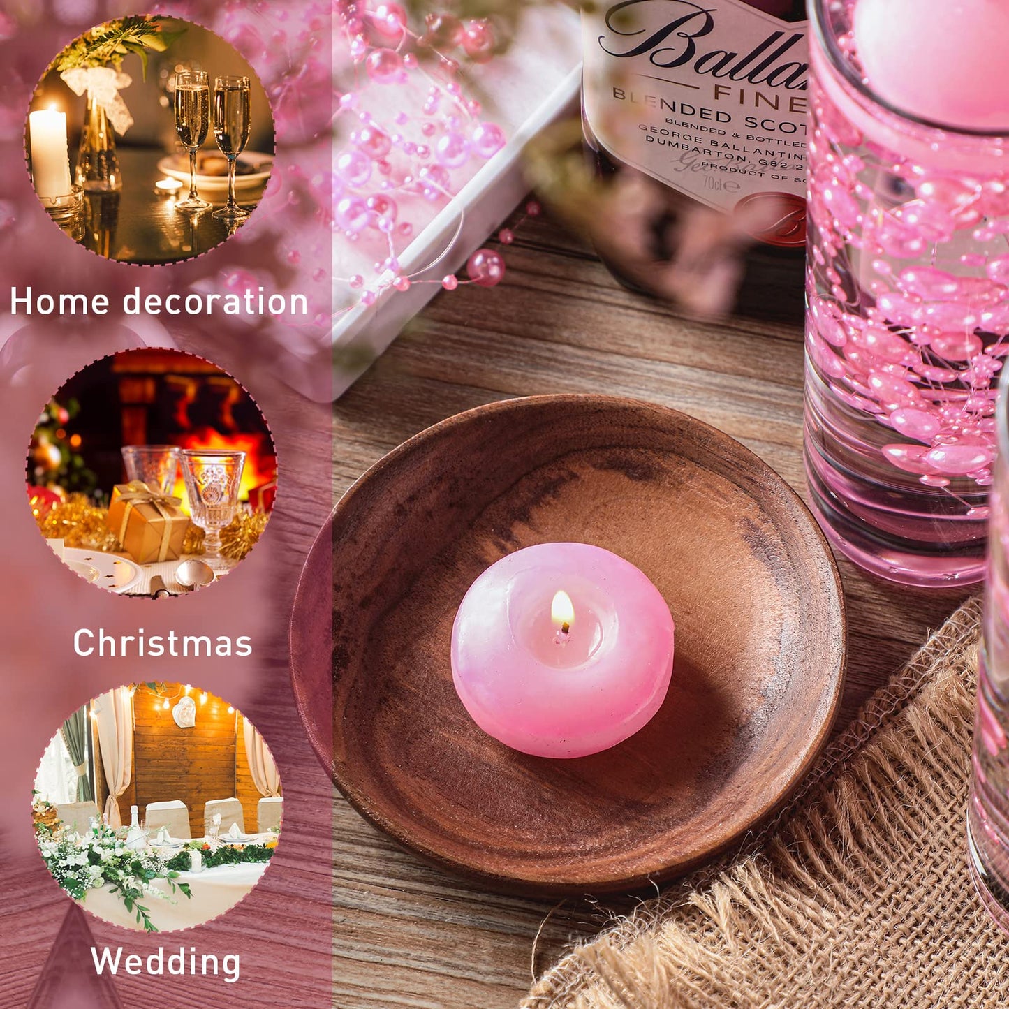 Nuanchu 12 Pieces 1. 65 Inch Floating Candles for Wedding Centerpiece, Small Unscented Floating Round Tealights Metallic Smooth Wax Disc Candles for Graduation Dinner Home Decor(Pink)