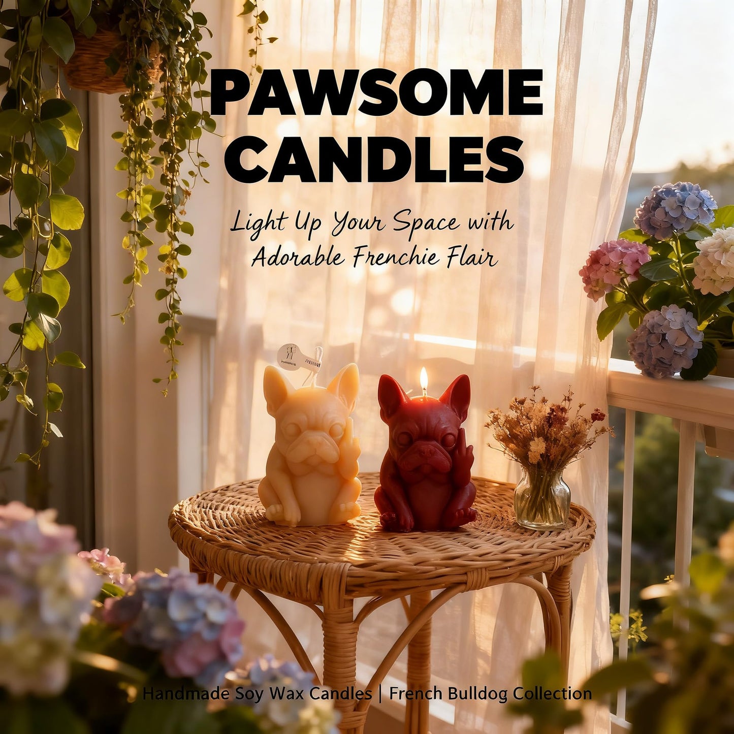 French Bulldog Shaped Scented Candle,2 Pack Funny Novelty Pet Dog Figurine with Floral Scent,Soy Wax Smokeless Candle for Home Decor,Hilarious Gift for Prank Lovers & Dog Enthusiasts