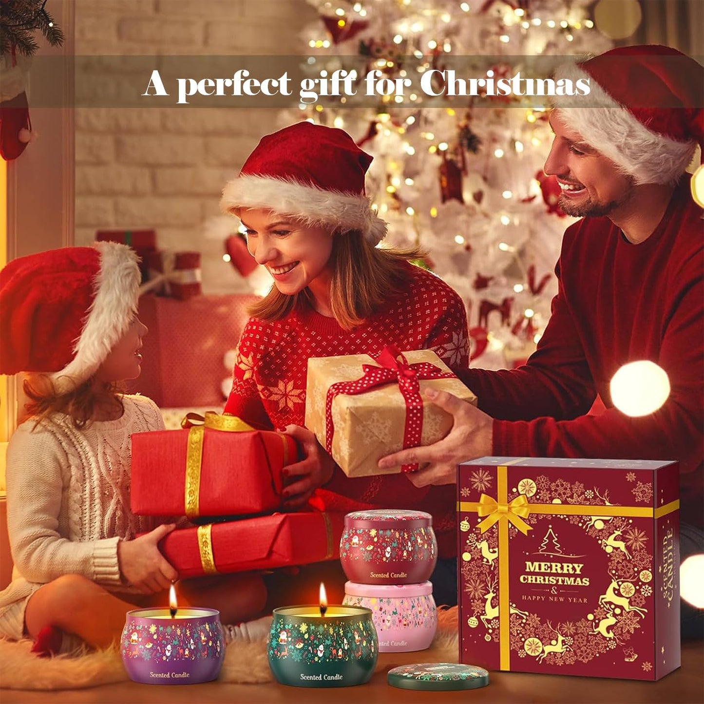 THAUSDAS Scented Candles Gift Set: 4 Pack 4.4 oz Aromatherapy Christmas Candles for Home Scented - 120H Burning Stress Relief Gifts for Women, Birthday, Mother's Day