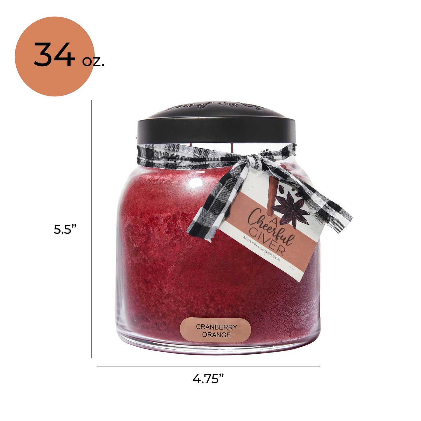 A Cheerful Giver - Cranberry Orange - 34oz Papa Scented Candle Jar with Lid - Keepers of the Light - 155 Hours of Burn Time, Gift for Women, Red