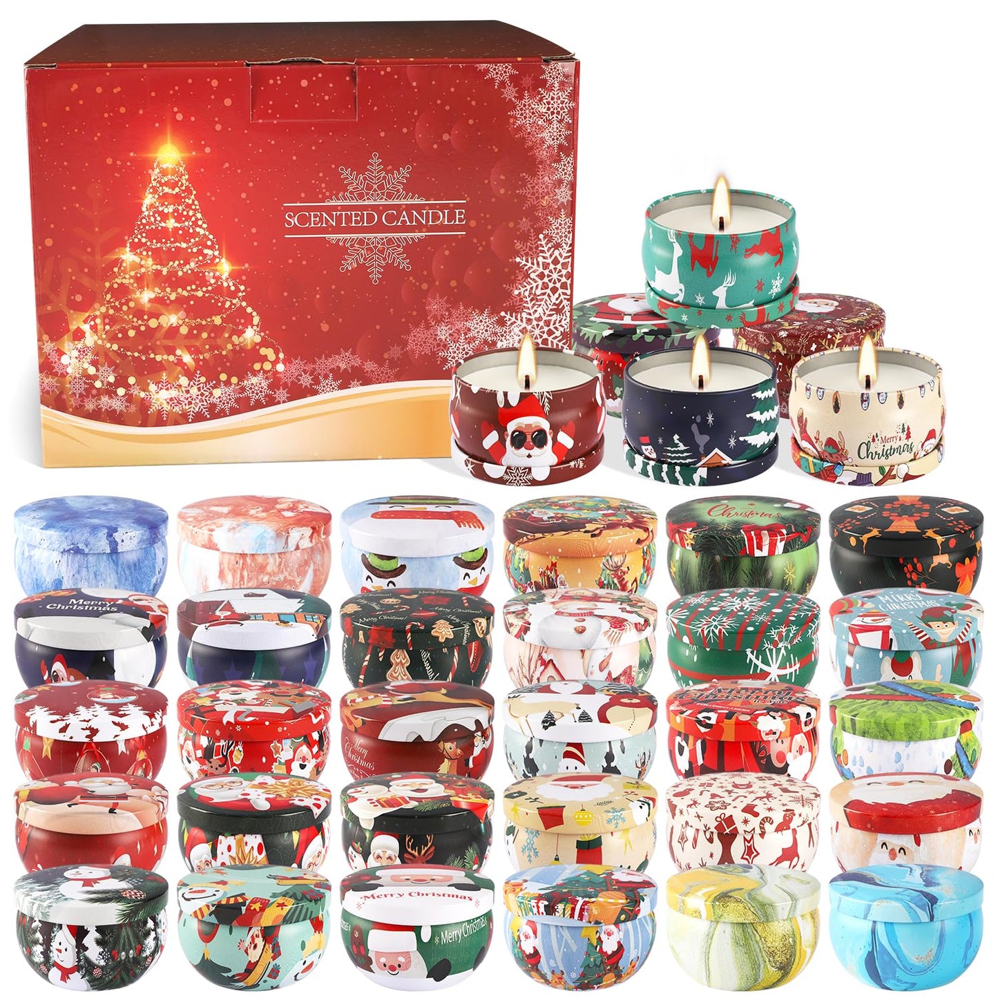 36Pack Christmasc Sets,Long Burning,2.5oz Natural Soy Wax with Essential Oils Decorative Aromatherapy Candles for Christmas，Thanksgiving Gift, Home Scented