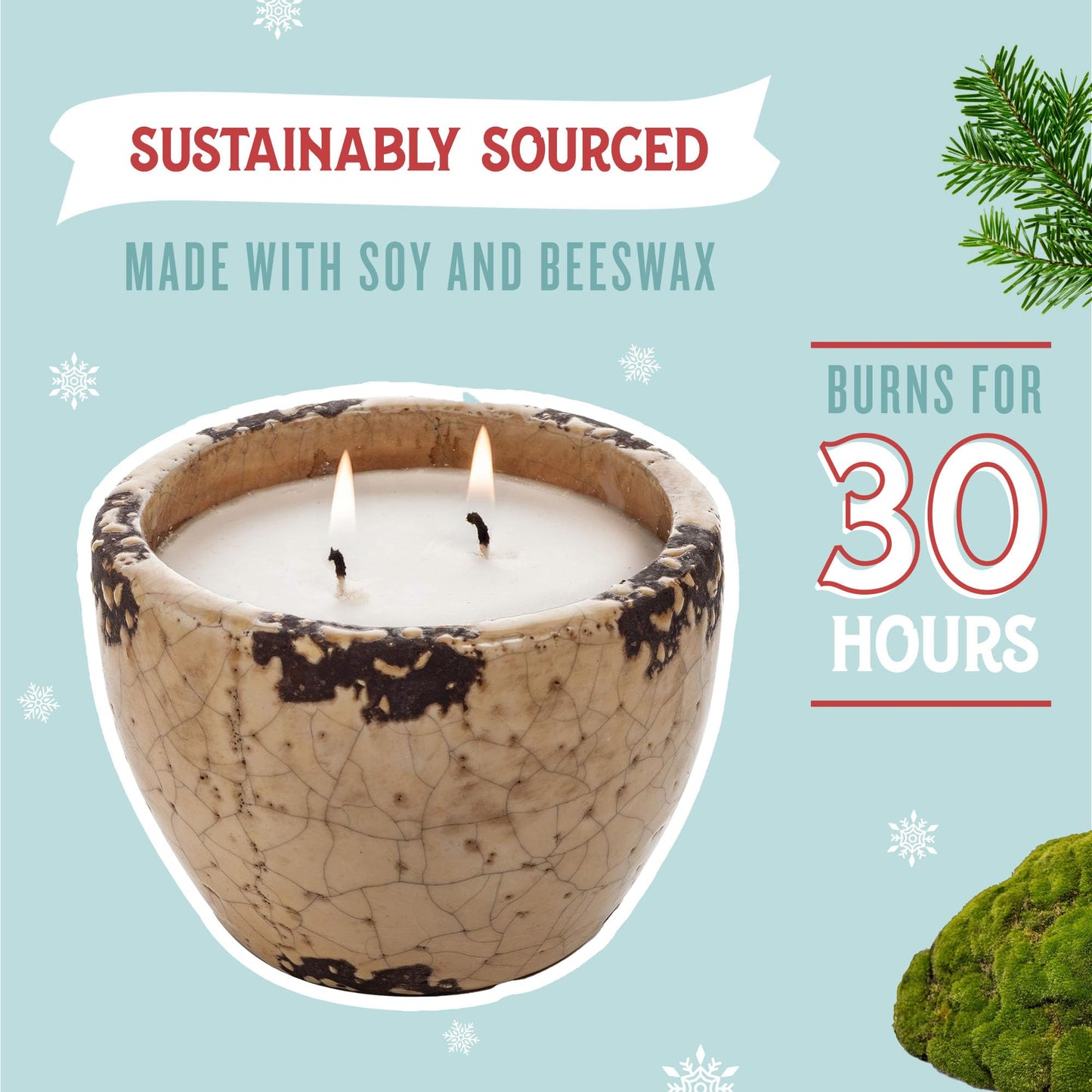 Santa's Naturals Fraser Fir Christmas Candle for Holidays & Gifts, Fresh Cut Tree Scent, Soy & Beeswax Blend, 30+ Hour Burn, 13 oz, Double Wick