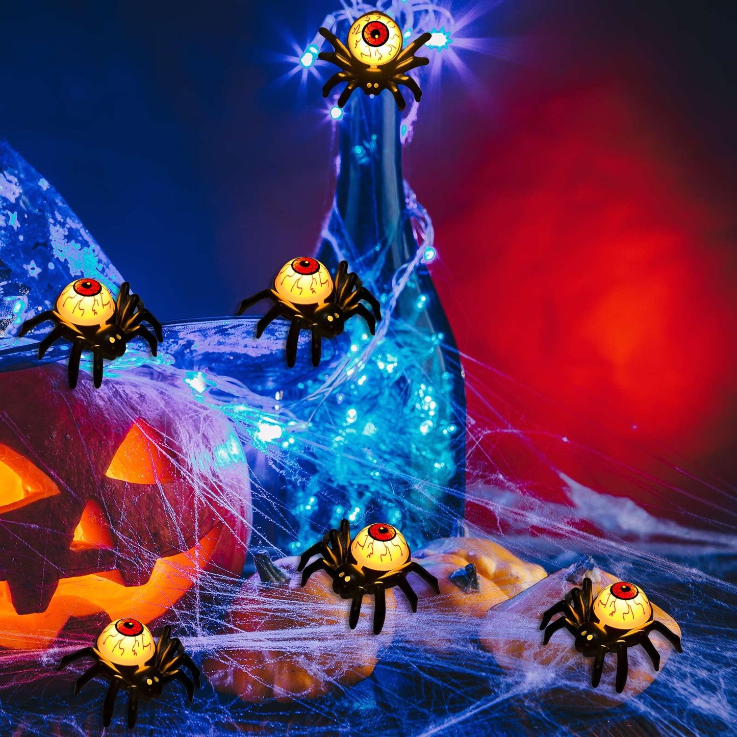 YBB 6 Pcs Halloween Spider Eyeball Tea Lights, LED Flameless Candle Holder Lights Battery Operated for Halloween PartyTable Home Spooky Decor (Eyeball)