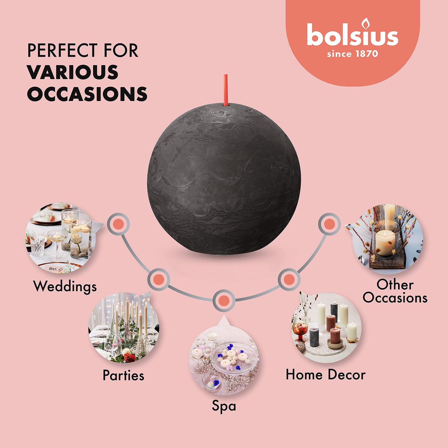 BOLSIUS 3 Pack Stormy Gray Rustic Ball Pillar Candles - 3 Inch - Premium European Quality - Includes Natural Plant-Based Wax - Unscented Dripless Smokeless 25 Hour Party Décor and Wedding Candles