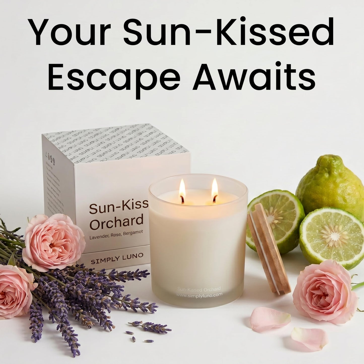 Sun-Kissed Orchard – Lavender & Rose Scented Candle Large 14oz Soy Wax– Eco Friendly & Long Lasting – 50+ Hour Burn – Reusable Jar & Bamboo Lid – Luxury Gift Box for Women