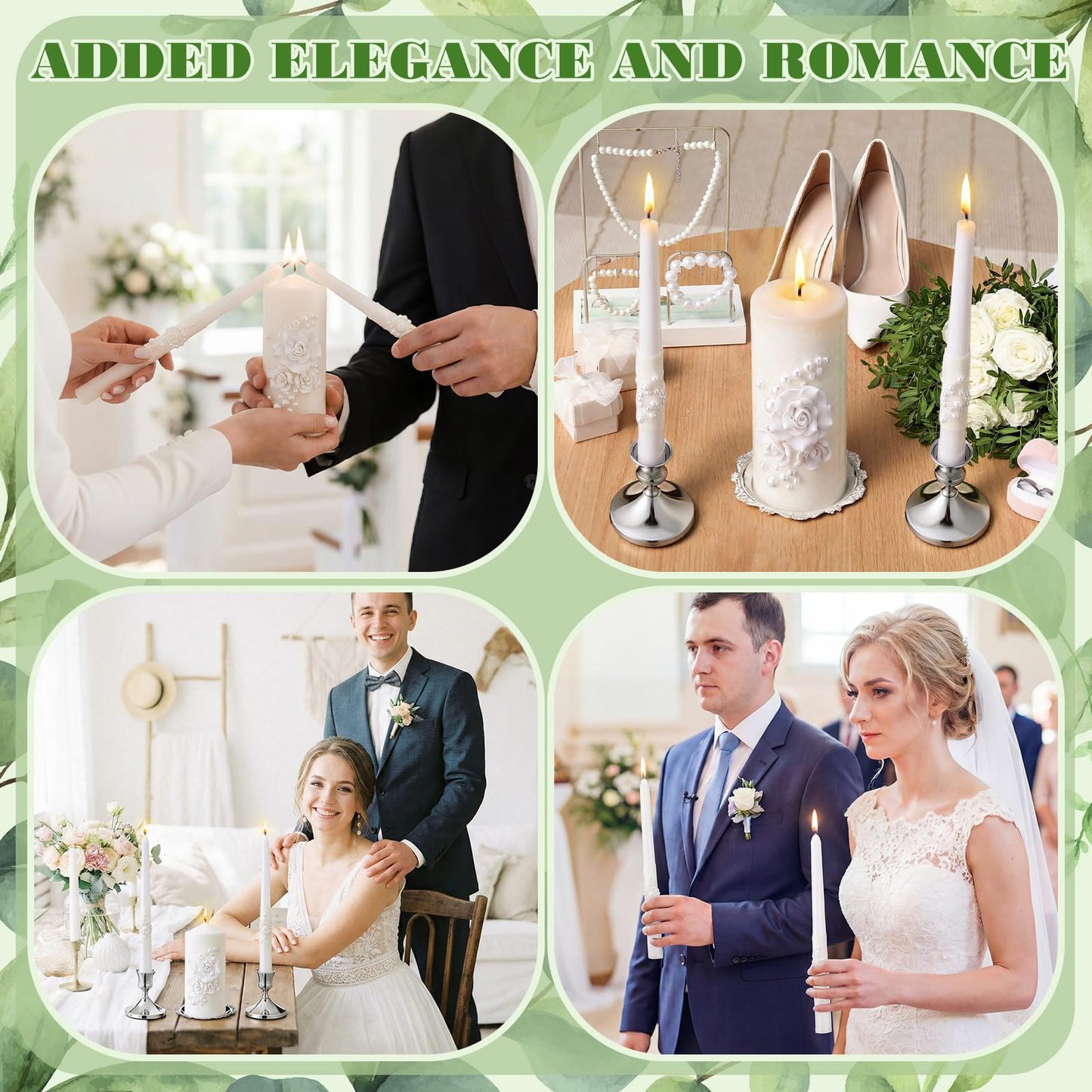 Irenare Unity Candles with Holder for Wedding Ceremony Unity Candle Set Wedding Table Decorations Accessories for Formal Events Church (Ceramic Flowers)