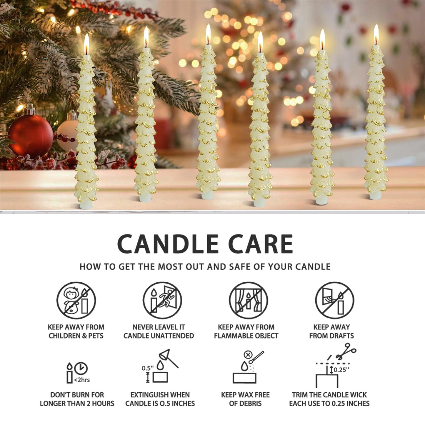 Gedengni Christmas Tree Taper Candle White Candlesticks - 10inches Unscented Tree Shaped Candles Decorative Tapered Candles for Holiday Xmas Party Dinner Table,W
