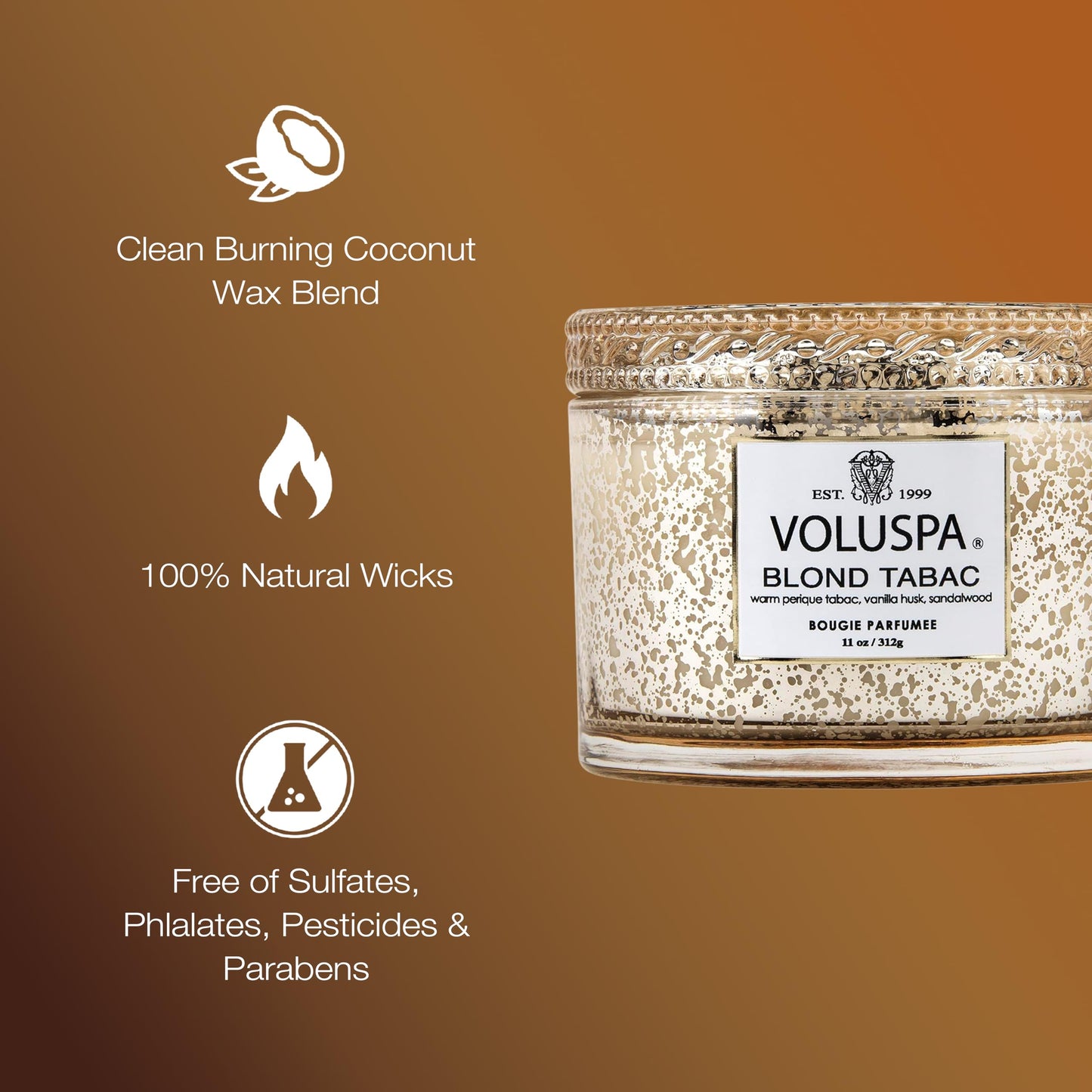 Voluspa Blond Tabac, Corta Maison Boxed Candle, 11 oz, 45 Hour Burn Time, Coconut Wax for Clean Burning, Handcrafted in the USA