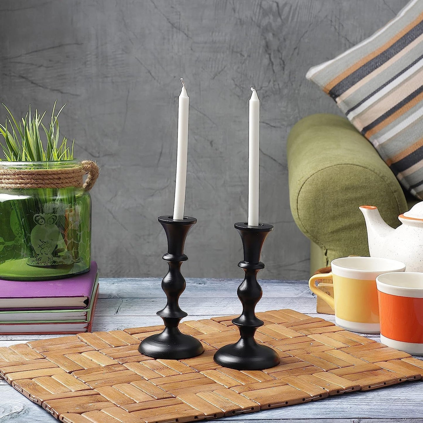 Black Candle Holders Set of 2 Decorative Centerpiece Table Candlesticks Holders for Taper Candles Home Decor Easter Candle Holders for Dinner Party Wedding Decorations