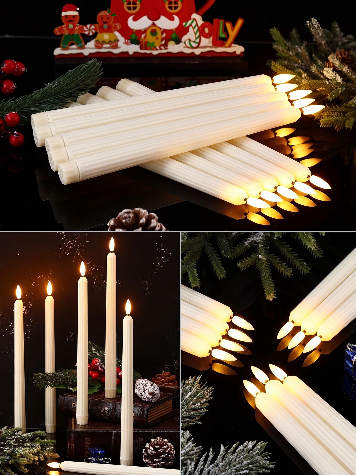 Retisee 50 Pcs 11 Inch Flameless Taper Candles LED Candles Bulk Battery Operated Taper Candle Flickering LED Candlesticks for Valentines Birthday Wedding Party Decor (Roman Style, Ivory)