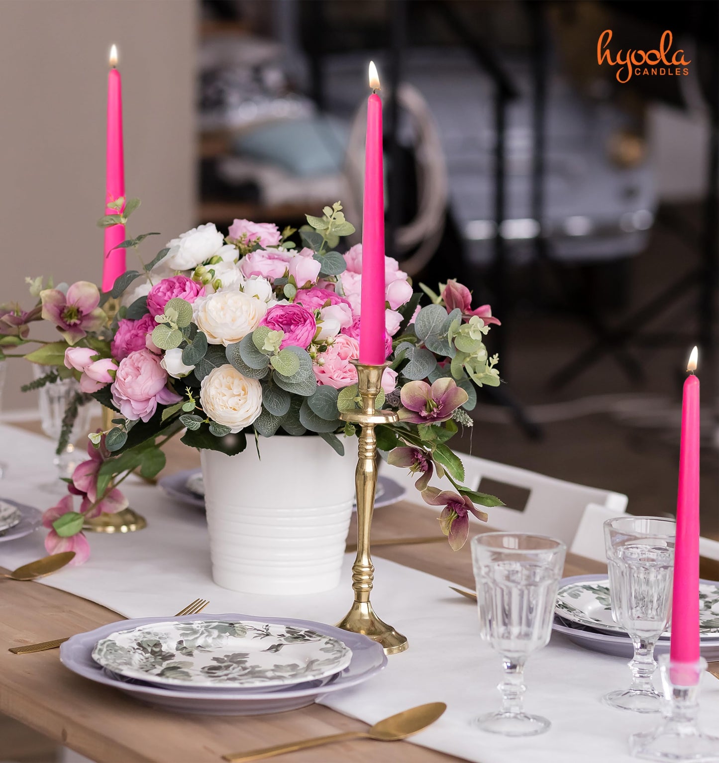 Hyoola 12 Pack Tall Taper Candles - 10 Inch Hot Pink - Fuchsia Dripless, Unscented Dinner Candle - Paraffin Wax with Cotton Wicks - 8 Hour Burn Time