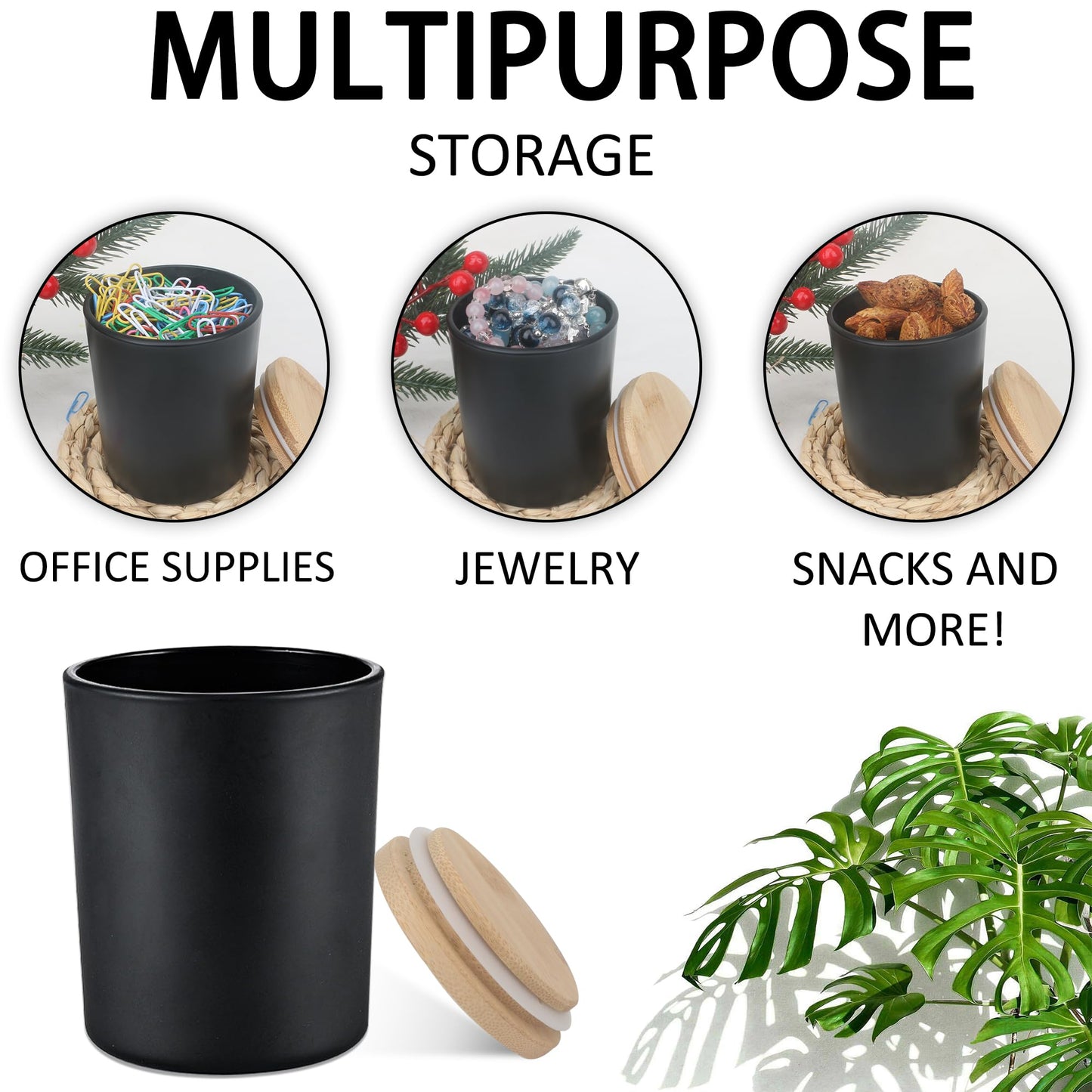 MILIVIXAY 12 Pack 10 OZ Matte Black Thick Glass Candle Jars with Lids - Bulk Empty Candle Jar for Making Candles - Spice, Powder Containers.