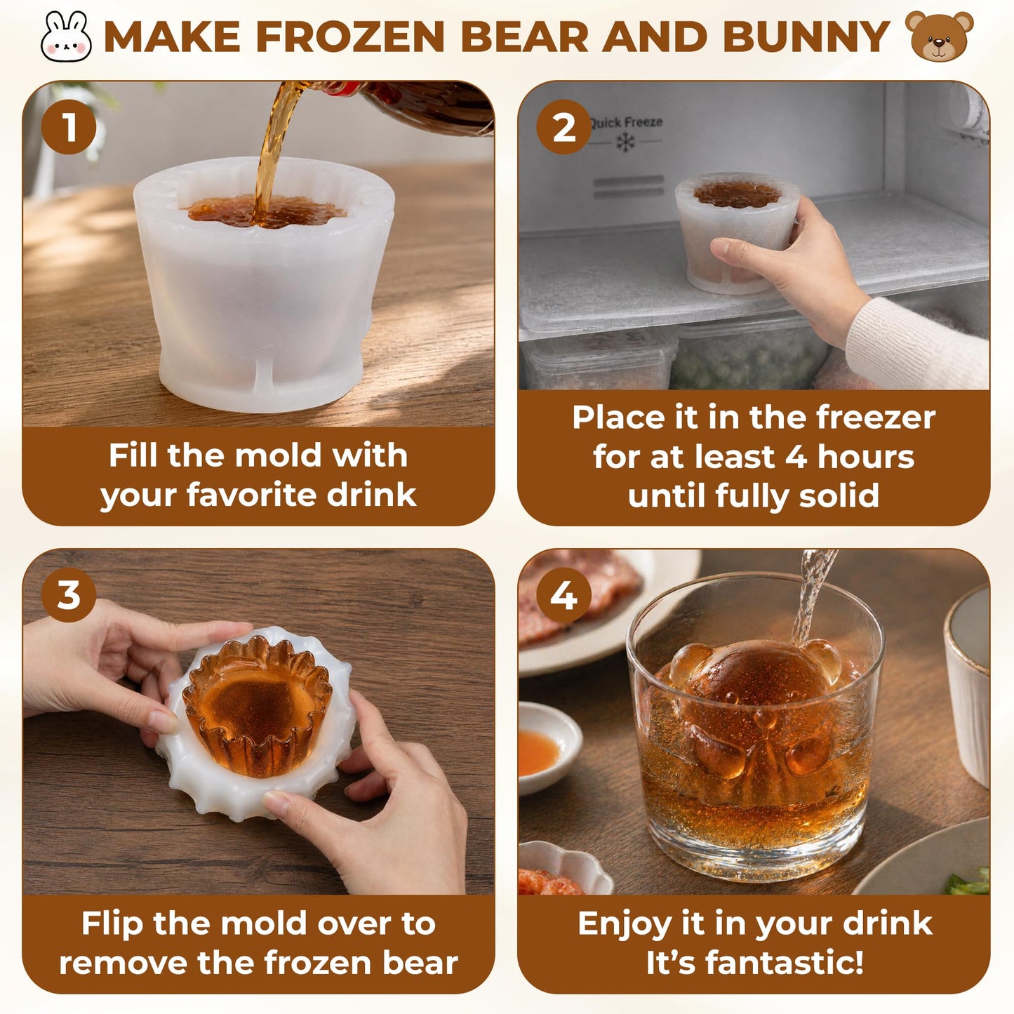 Set of 2 Cartoon Bear Bunny Candle Molds, 2 Silicone Rabbit and Bear Animal Candle Molds for Party Chocolate, Suitable fit for Resin DIY