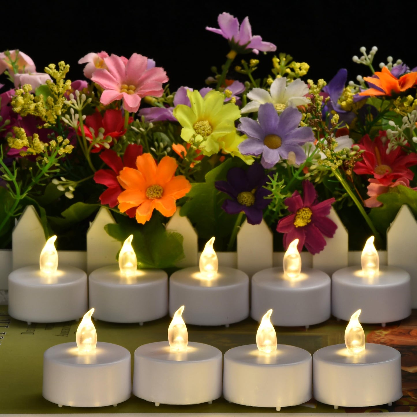 PILLOBOX Battery Operated Tea Lights Candles-100PACK Flameless Electric Candles LED Lamp Realistic and Bright Flickering Holiday Gift Long Lasting for Wedding Party Home Decoration (Warm White)