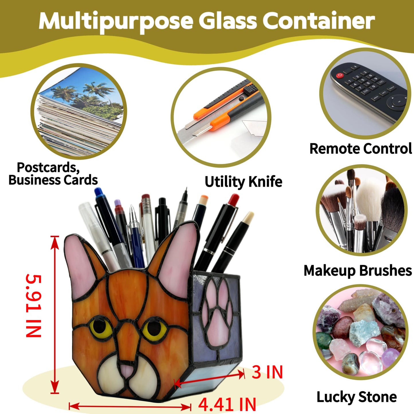 Entlityful Stained Glass Cat Tea Light Holder, Orange Cat Decorative Candle Holder, Handcrafted Animal Design for Home Decor,Cute Plant Pots,Cat Lover Gift