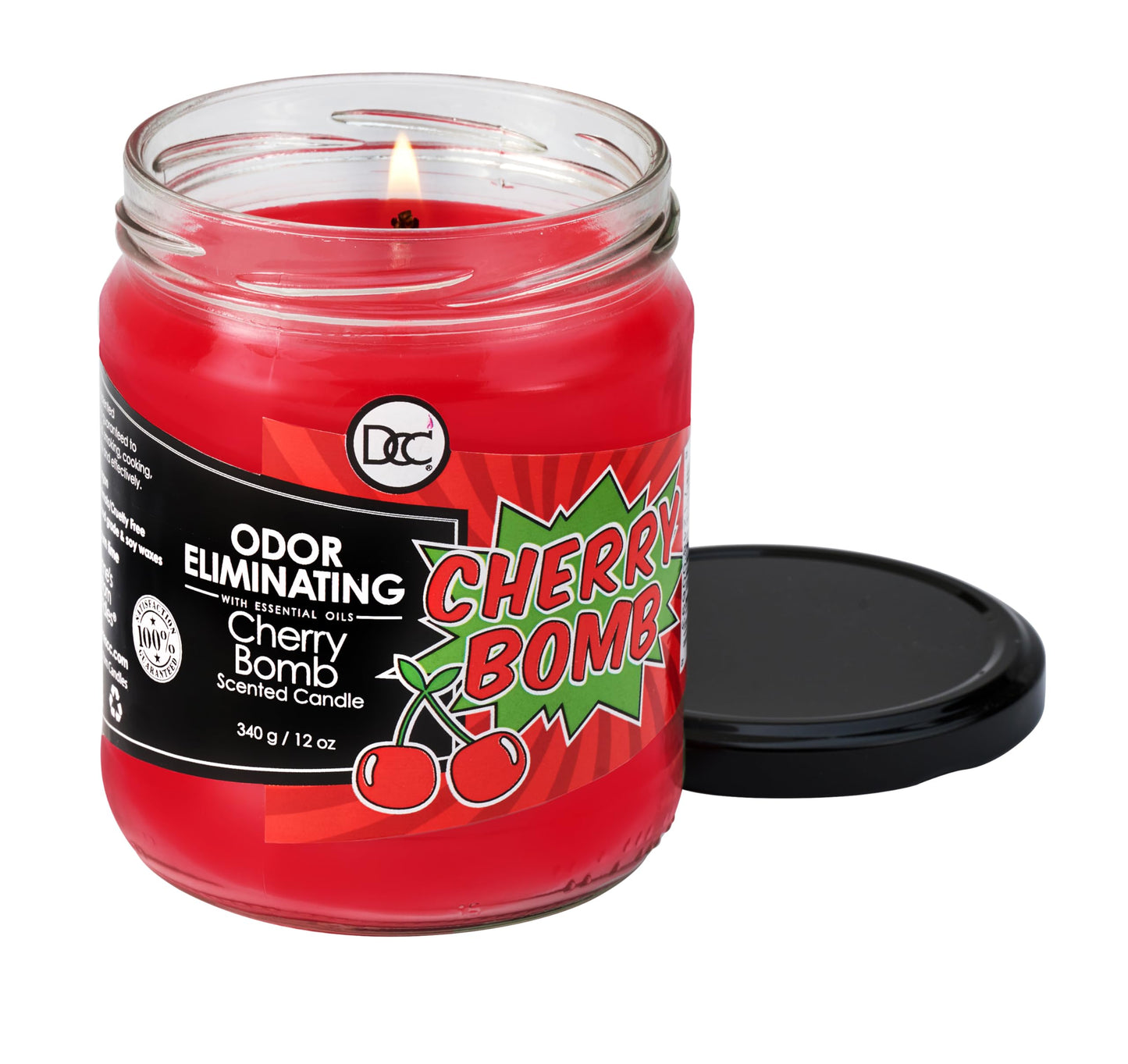 Cherry Bomb Odor Eliminating Highly Fragranced Candle - Eliminates 95% of Pet, Smoke, Food, and Other Smells Quickly - Up to 80 Hour Burn time - 12 Ounce Premium Soy Blend