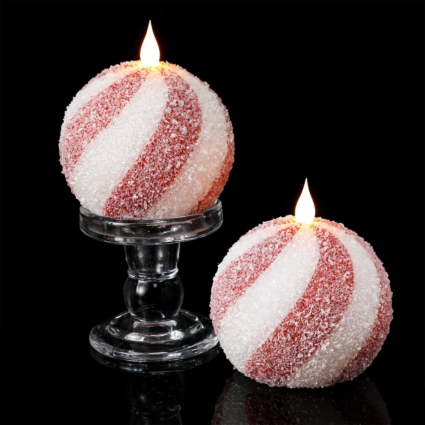 Baquler Set of 2 Christmas Candy Light Indoor Flameless Candles LED Candy Cane Light Xmas Red and White Glitter Ball Battery Operated Candles for Xmas Gift Holiday Party Room House Home Table Decor