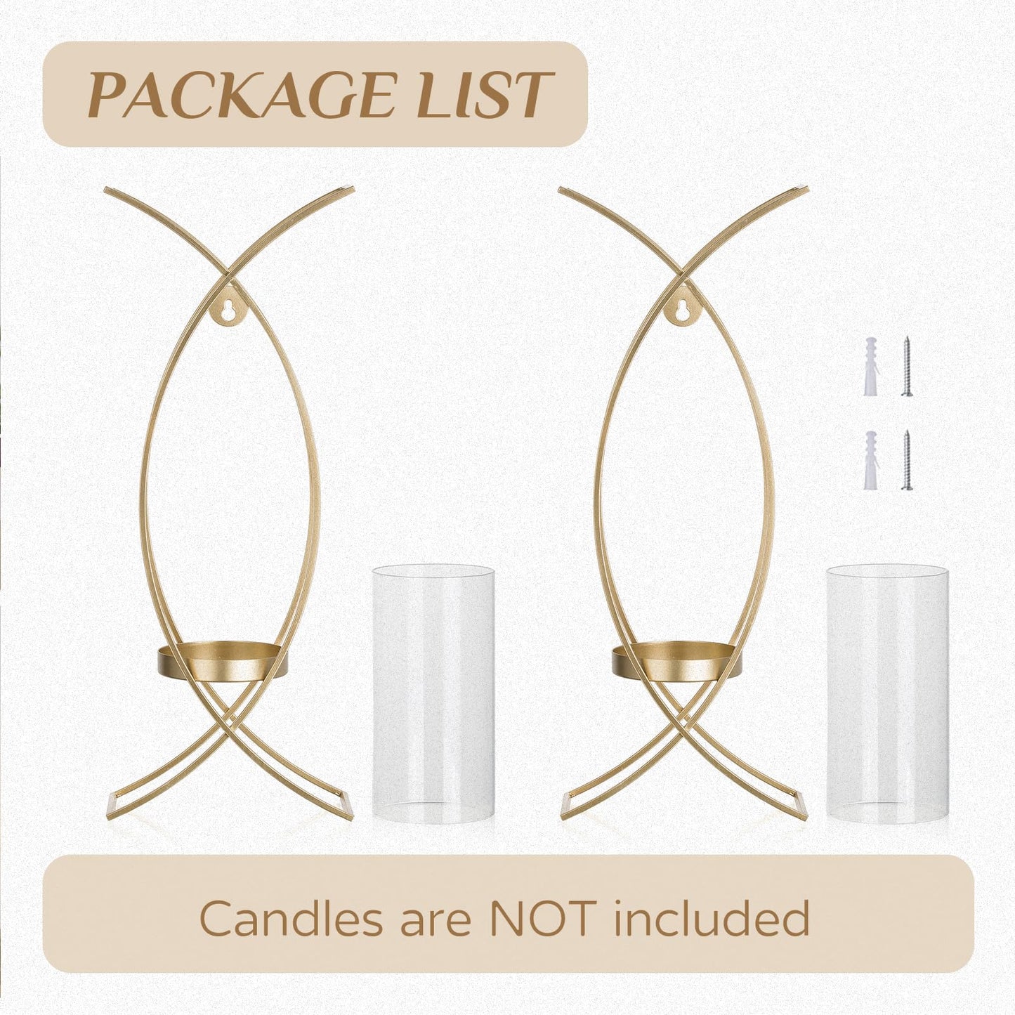 Walasis Candle Sconces Wall Decor Set of 2: Wall Hurricane Candle Holder Modern Metal Wall Mounted Gold Sconces Decorations for Living Room Bedroom Bathroom Hallway Outdoor