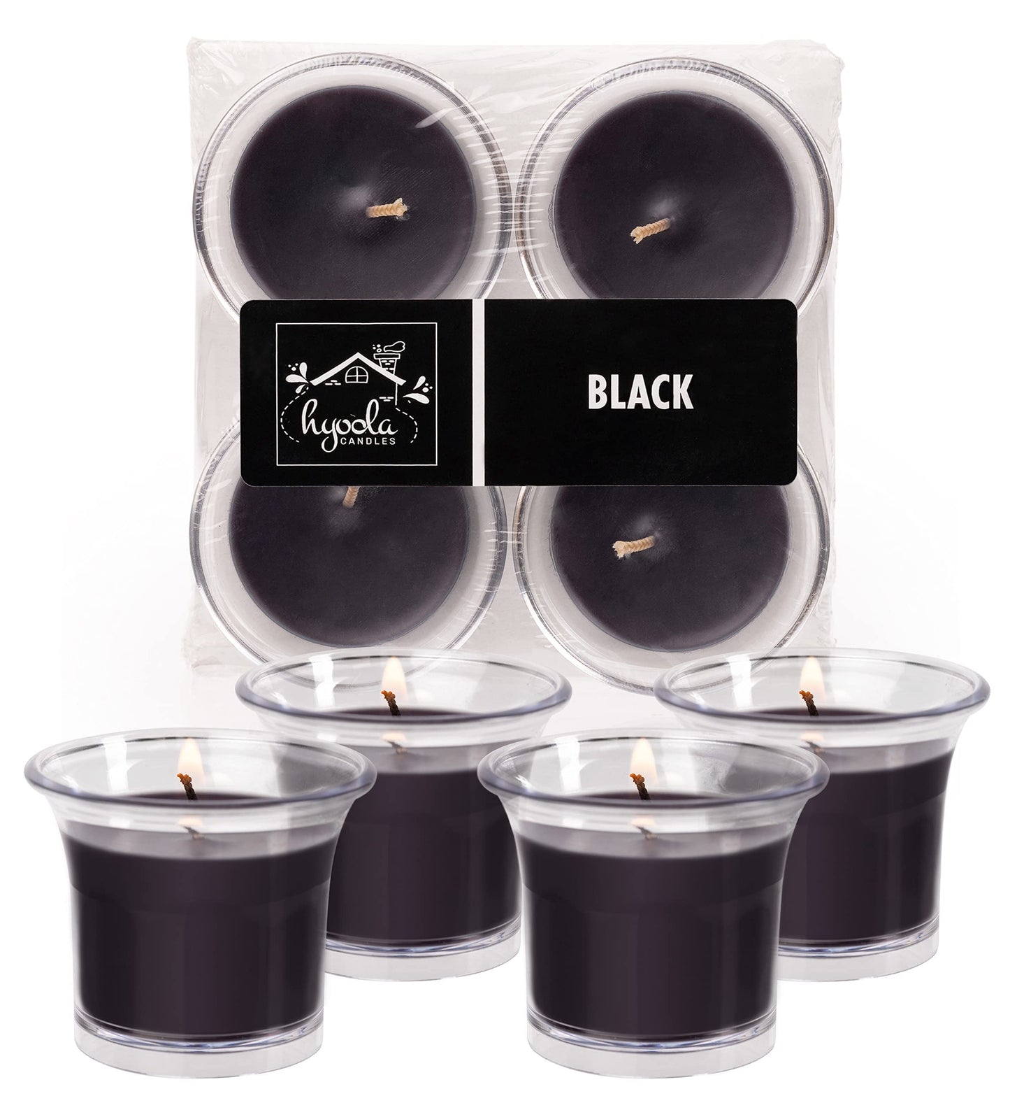 HYOOLA Clear Cup Scented Votive Candles - Black - 12 Hour Burn Time - 4 Pack - European Made