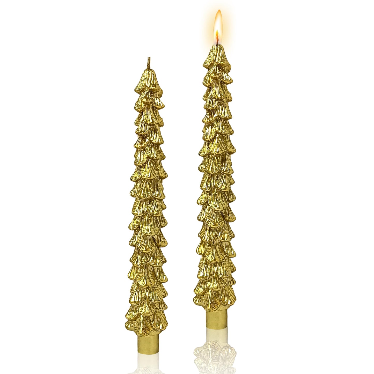 Christmas Tree Shaped Taper Candles, 9.8 Inch Unscented Tree Candle Decorative Christmas Tree Candles Gift for Christmas Festival Celebration Decor, 2PCS, Gold