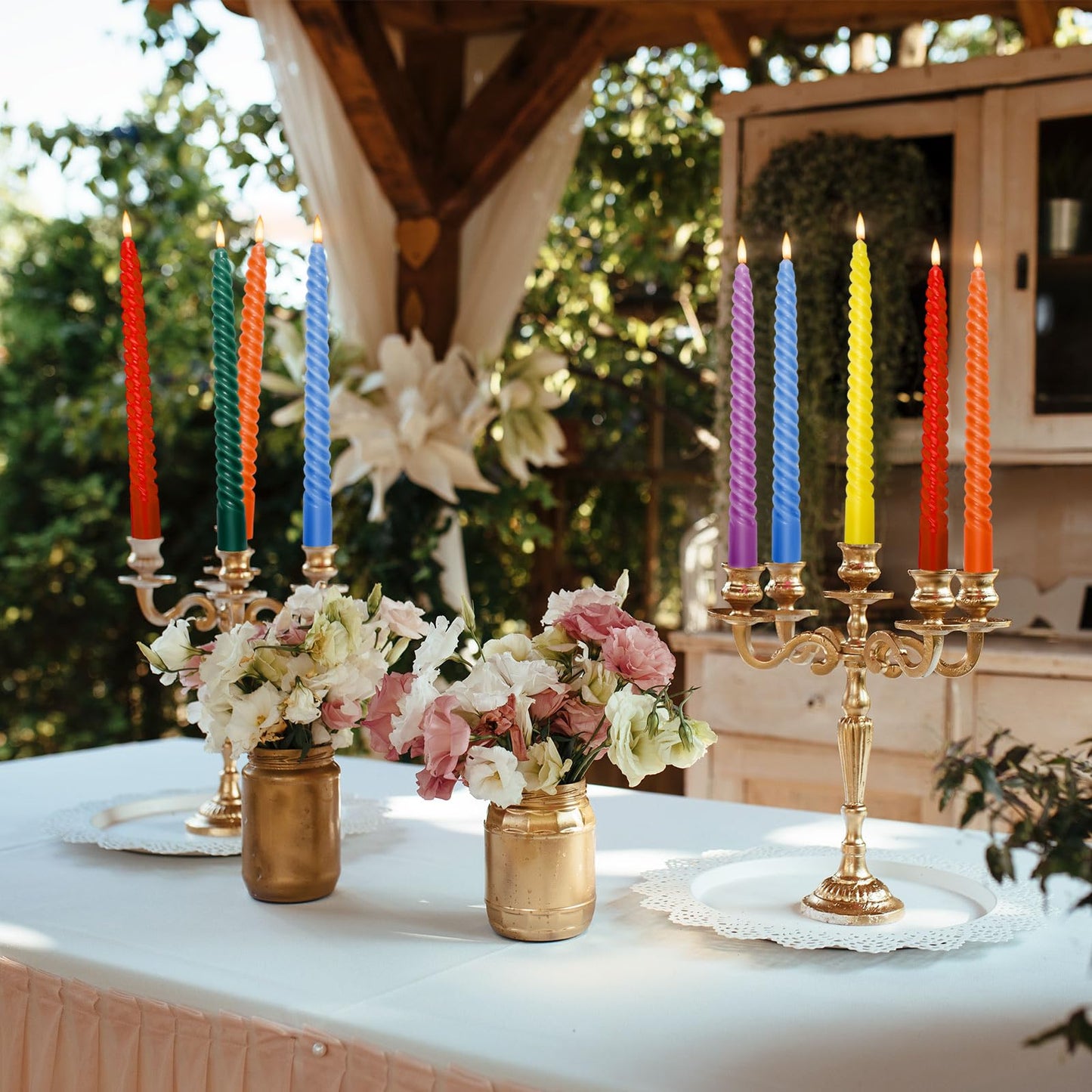 Whaline 12Pcs 10 Inch Rainbow Spiral Taper Candles 6 Colors Dripless Twisted Wax Candles Long Unscented Candle Sticks for Pride Events Wedding Displays Home Dining Table Supplies