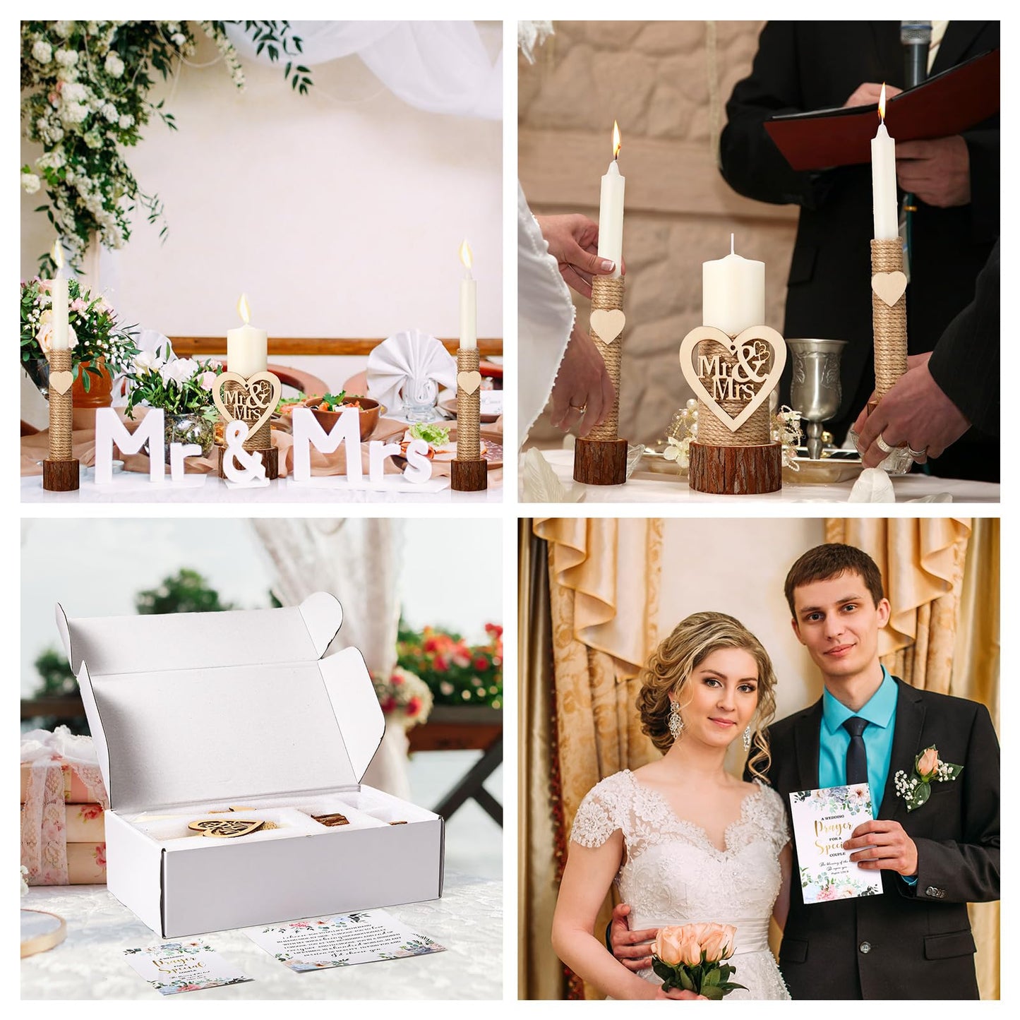 Conelist Unity Candles for Wedding Ceremony Set - 1 6.3" Pillar 2 9.8'' Taper Candles 2 Marriage Cards Wedding Candle with Holder for Rustic Romantic Ceremony Events Supplies(Retro)