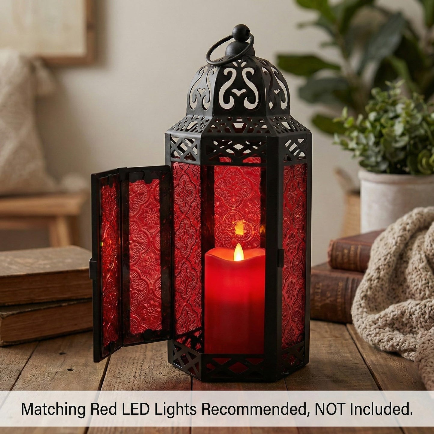 Mid Size Table/hanging Red Hexagon Moroccan Candle Lantern Holders