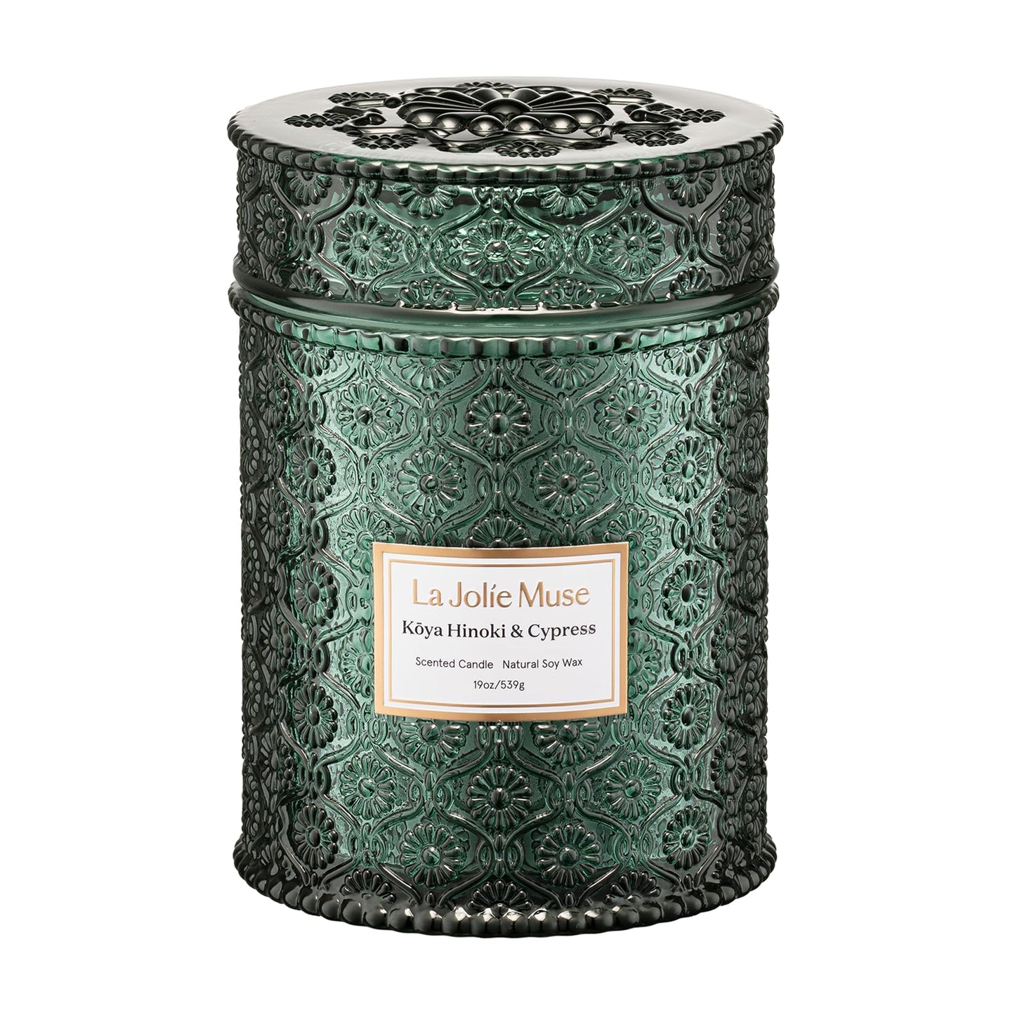 LA JOLIE MUSE Kōya Hinoki & Cypress Candle | Pine, Hinoki & Cedarwood | 19 oz Wooden Wick Soy Candle | 90-Hour Burn | Daily Relaxation & Cozy Ambiance