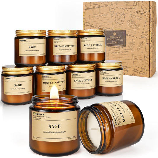 9 Pack Soy Candles for Home Scented |（Sage/Mint & Eucalyptus/Sage & Citrus） Long-Lasting 270 Hours, Natural Scented Candles Gift for Women & Men, Birthday, Mother’s Day, Christmas, Thanksgiving