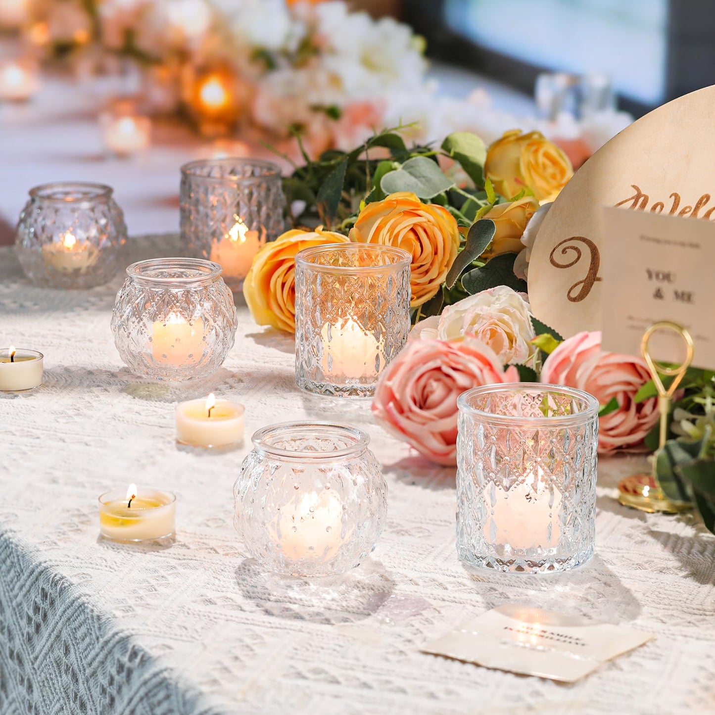 DARJEN Clear Votive Candle Holder Set of 20, Upgraded Size Tea Light Candle Holder Glass for Wedding Table Centerpieces, Elegant Bulk Votive Holders for Party, Proposals and Wedding Shower