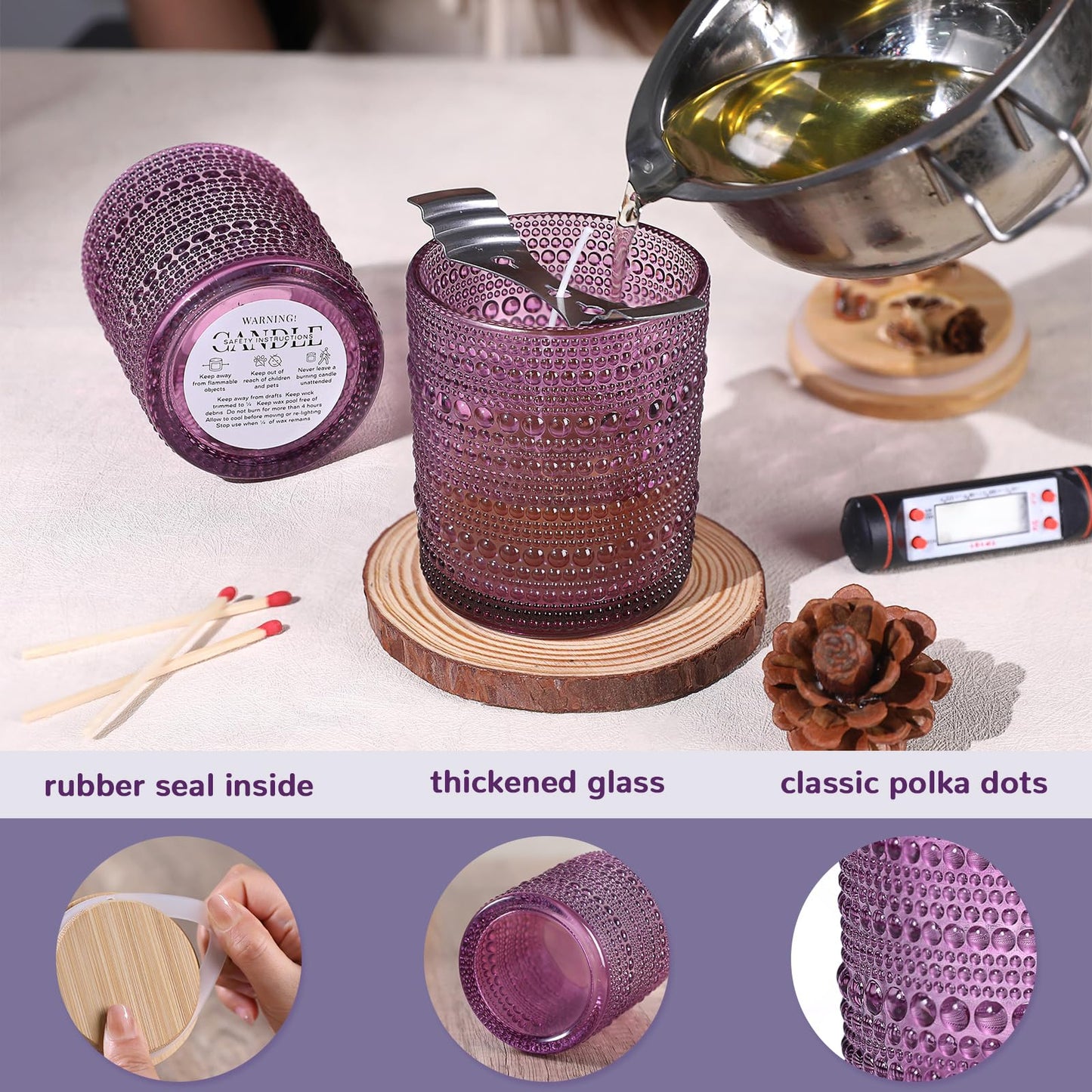 DARJEN 12 Pack Purple Candle Jars - 8 OZ Empty Glass Containers With Bamboo Lids and Labels for Making Candles, DIY Home Supplies