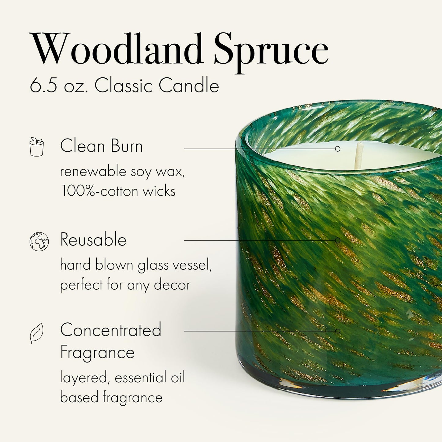 LAFCO New York Holiday Classic Candle, Woodland Spruce - 6.5 oz - 50-Hour Burn Time - Reusable, Hand Blown Glass Vessel - Made in The USA
