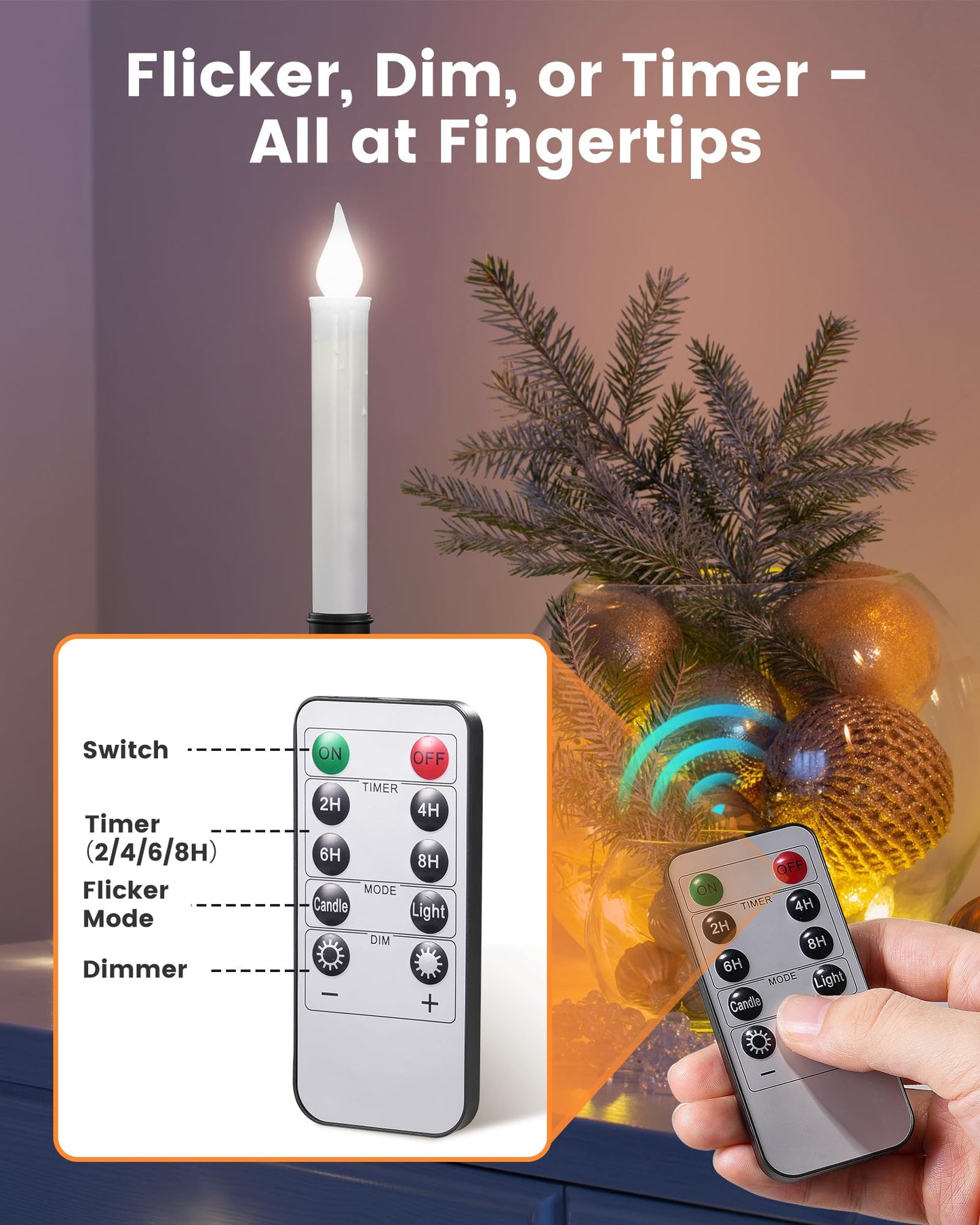 SURAIELEC Battery Operated Christmas Window Candles with Remote, Timer, Dimmable, Window Candle Lights with Removable Candle Holders, Christmas Candles for Window, Mantel, Matte Black, 4-Pack